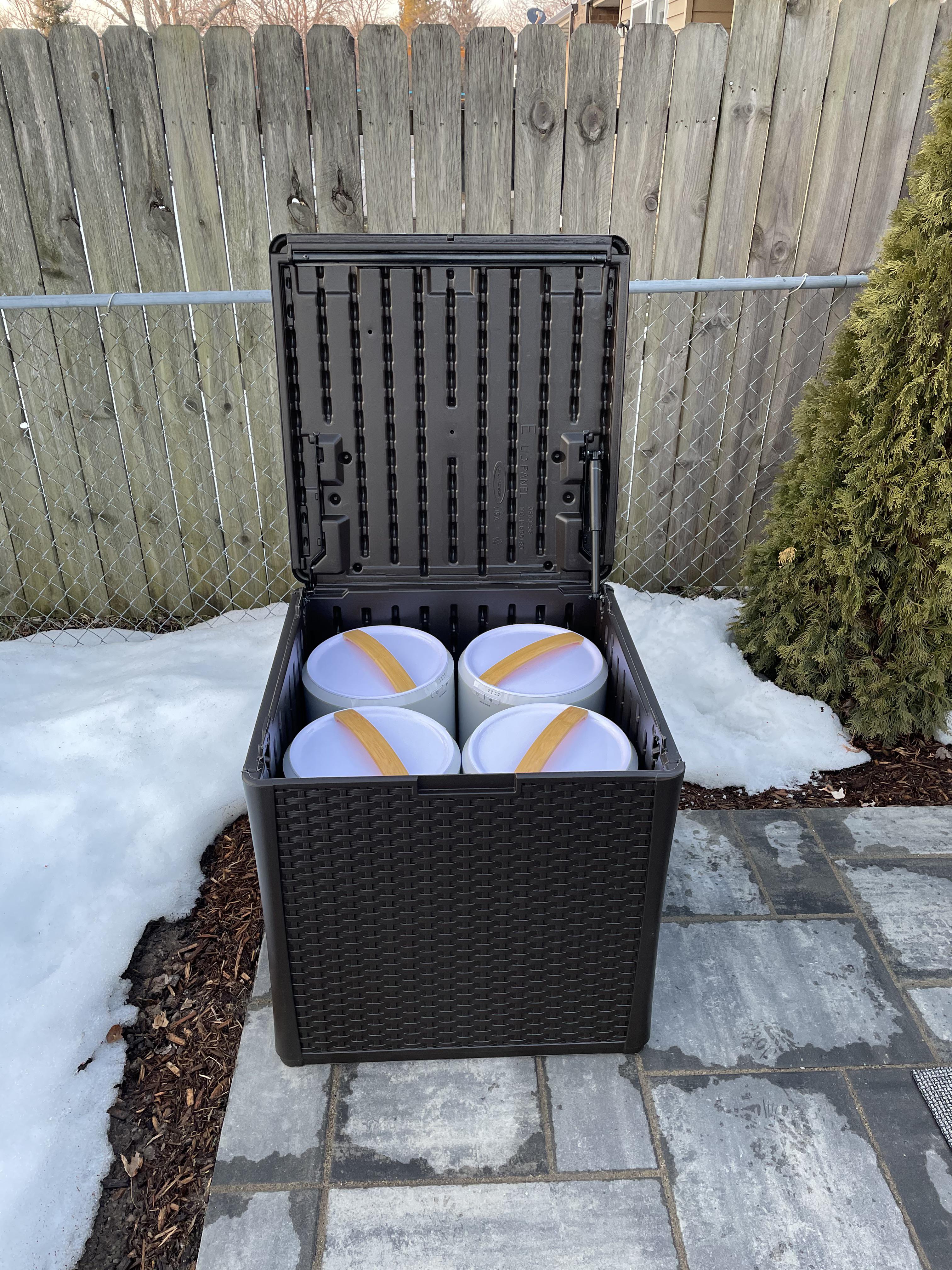 Towel warmers from Costco my brother put next to his hot tub for cold