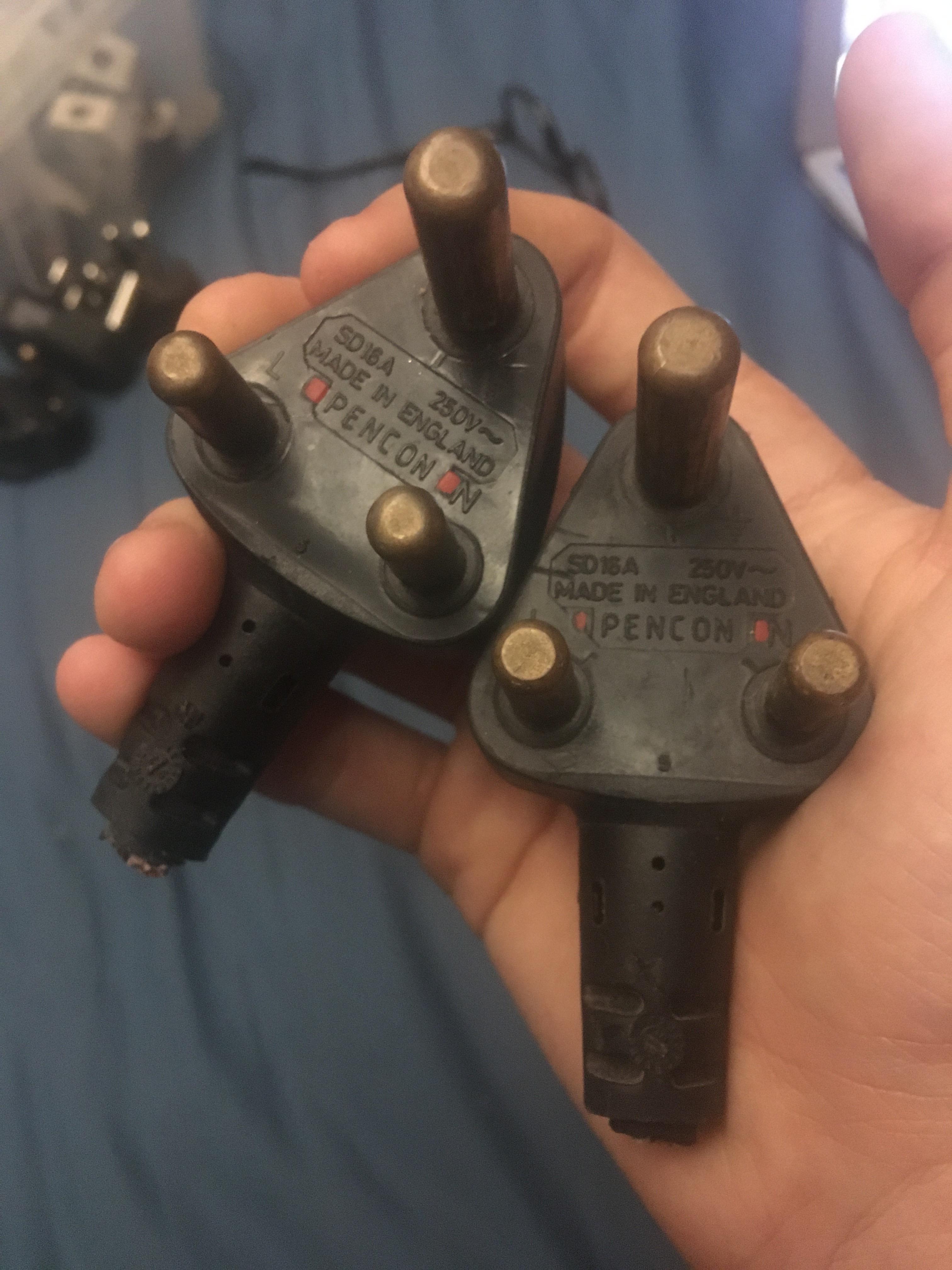 These two plugs were cut off by my drama teacher, and they're moulded