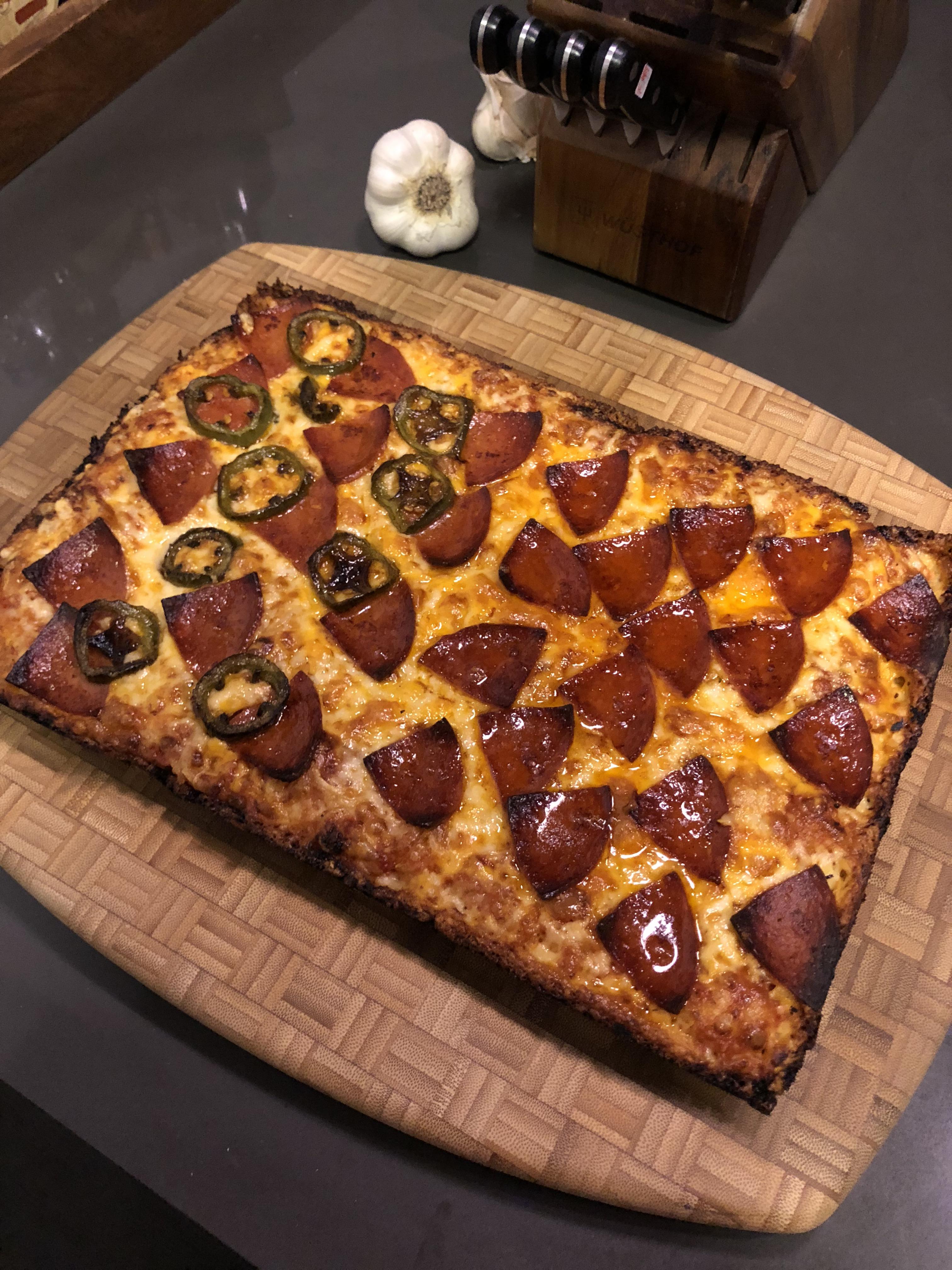 [Homemade] Detroit style pizza. Four crispy corners! r/food