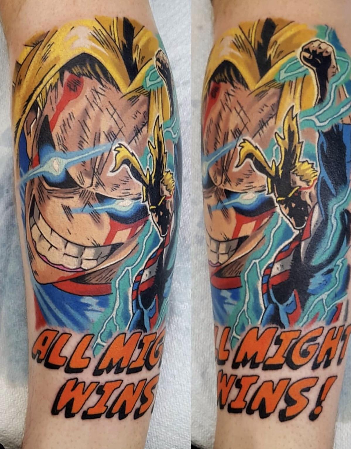 All Might wins! Done by Andrew Douglas at Neon Dragon Tattoos, Cedar