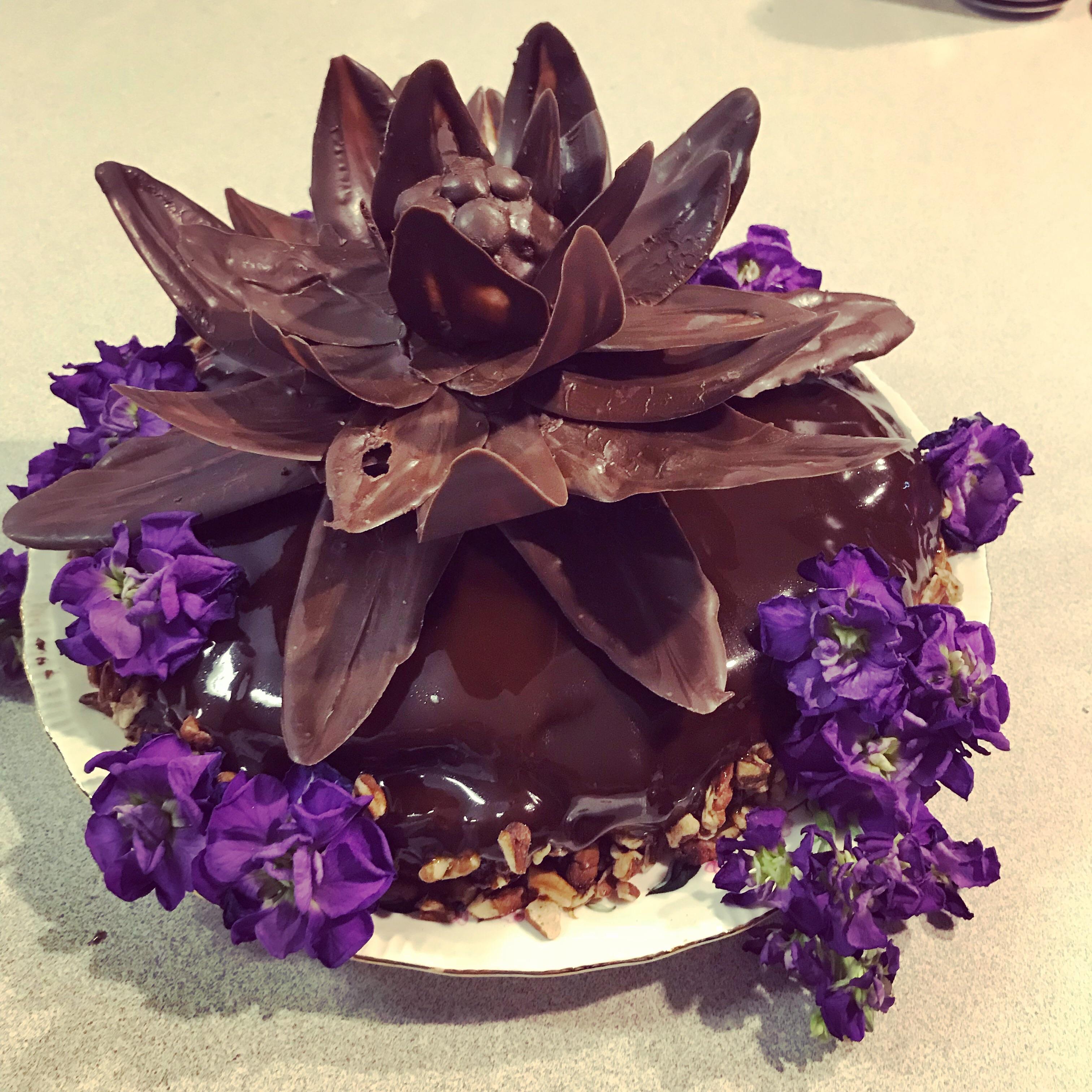 I made this delicious layered cheesecake and chocolate flower for my