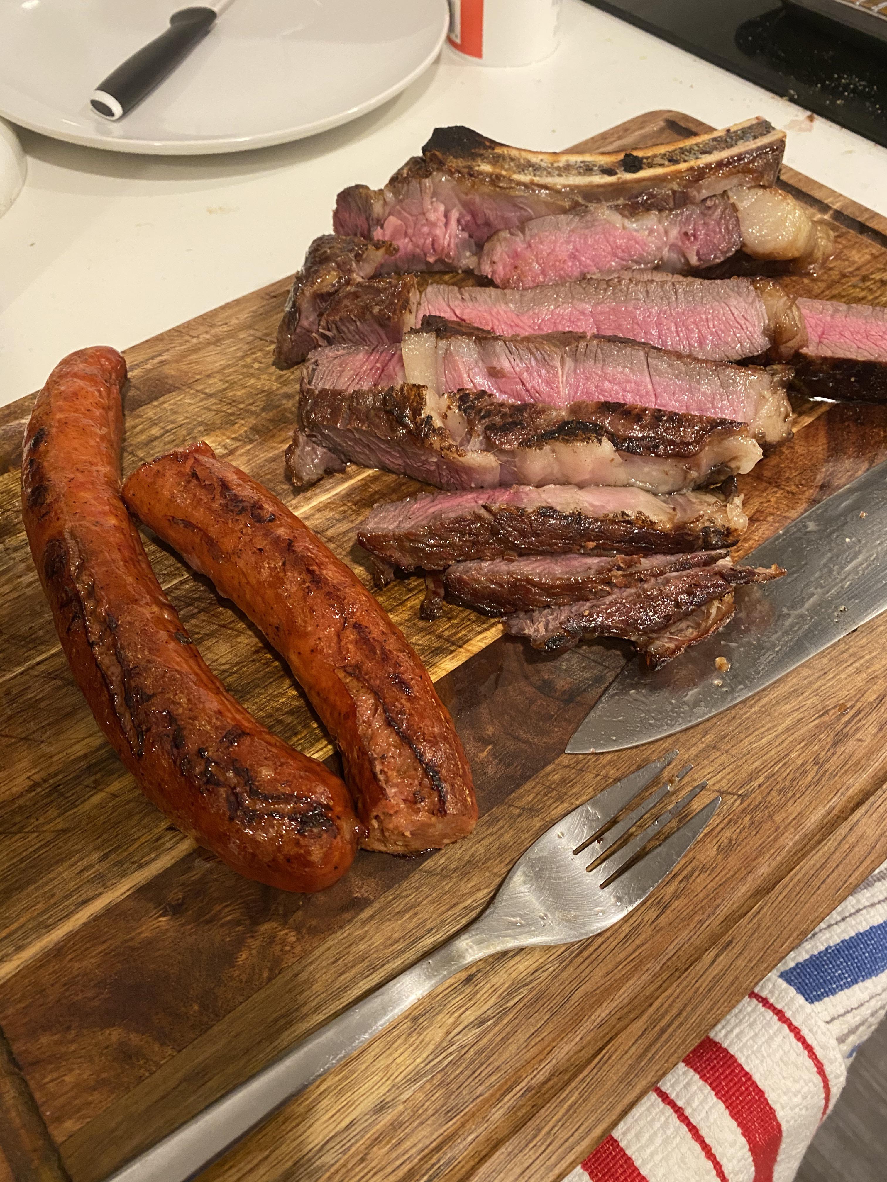 Steak with a side of chorizo sausage r/steak