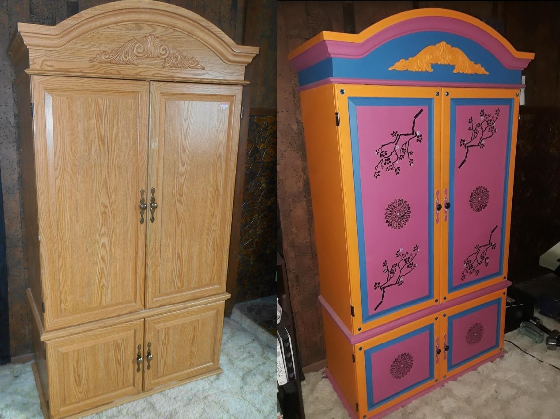 25 Goodwill entertainment center, painted into a princessesque armoire
