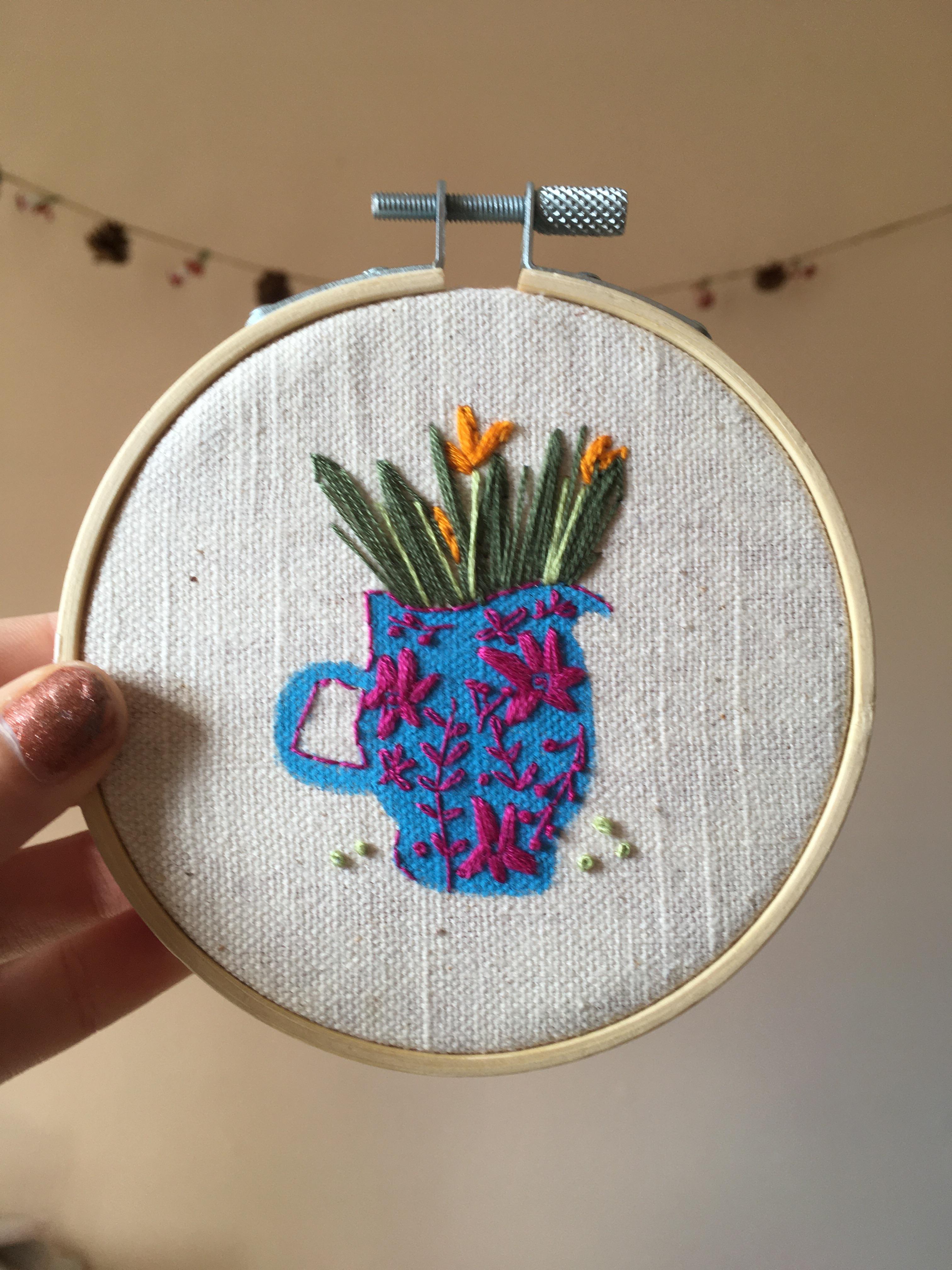 Little flowers in a vase r/Embroidery