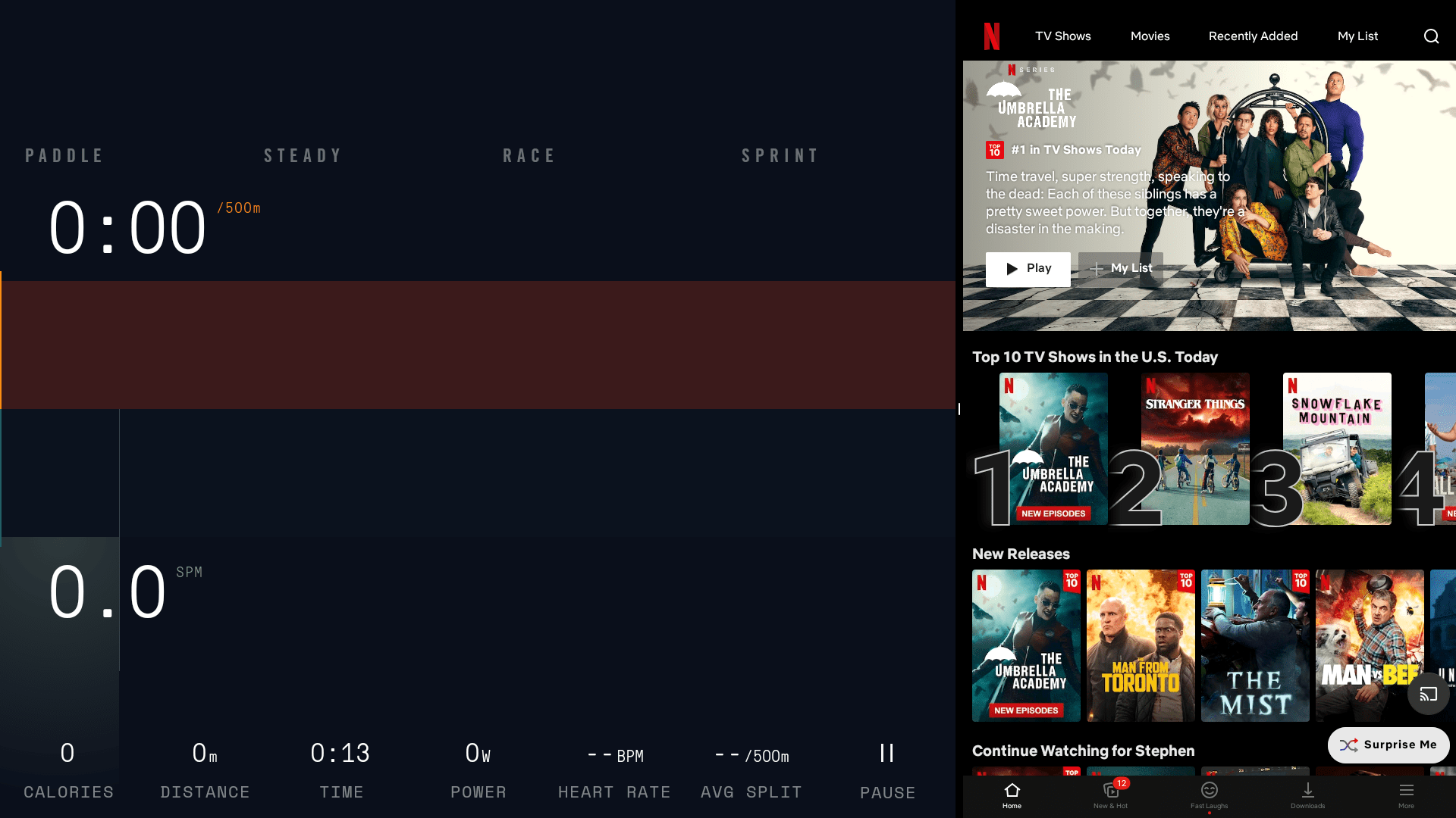 Managed to get Netflix working in splitscreen mode alongside workout