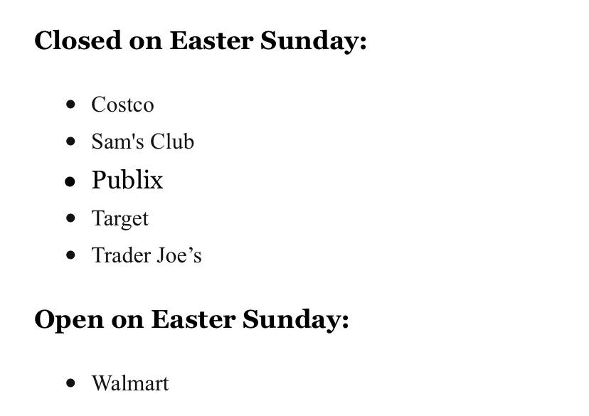 Stores are closing on Easter to give employees a rest and then there’s