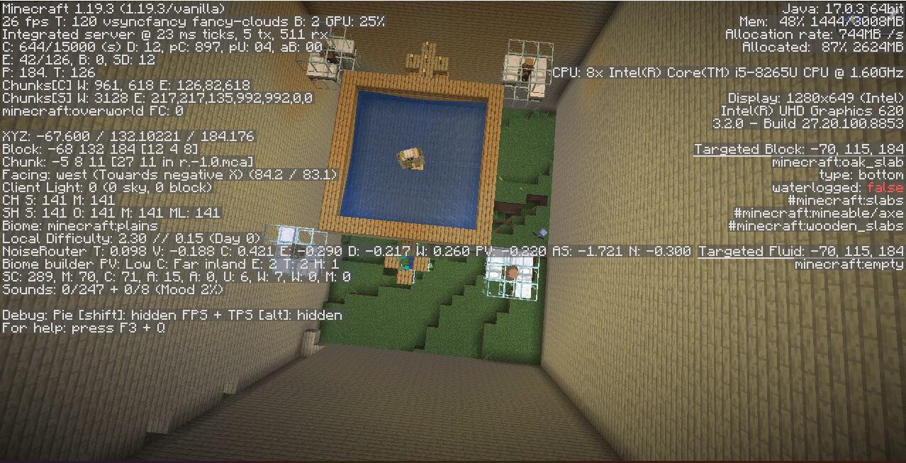 testing an iron farm in my creative world but it only spawns at night