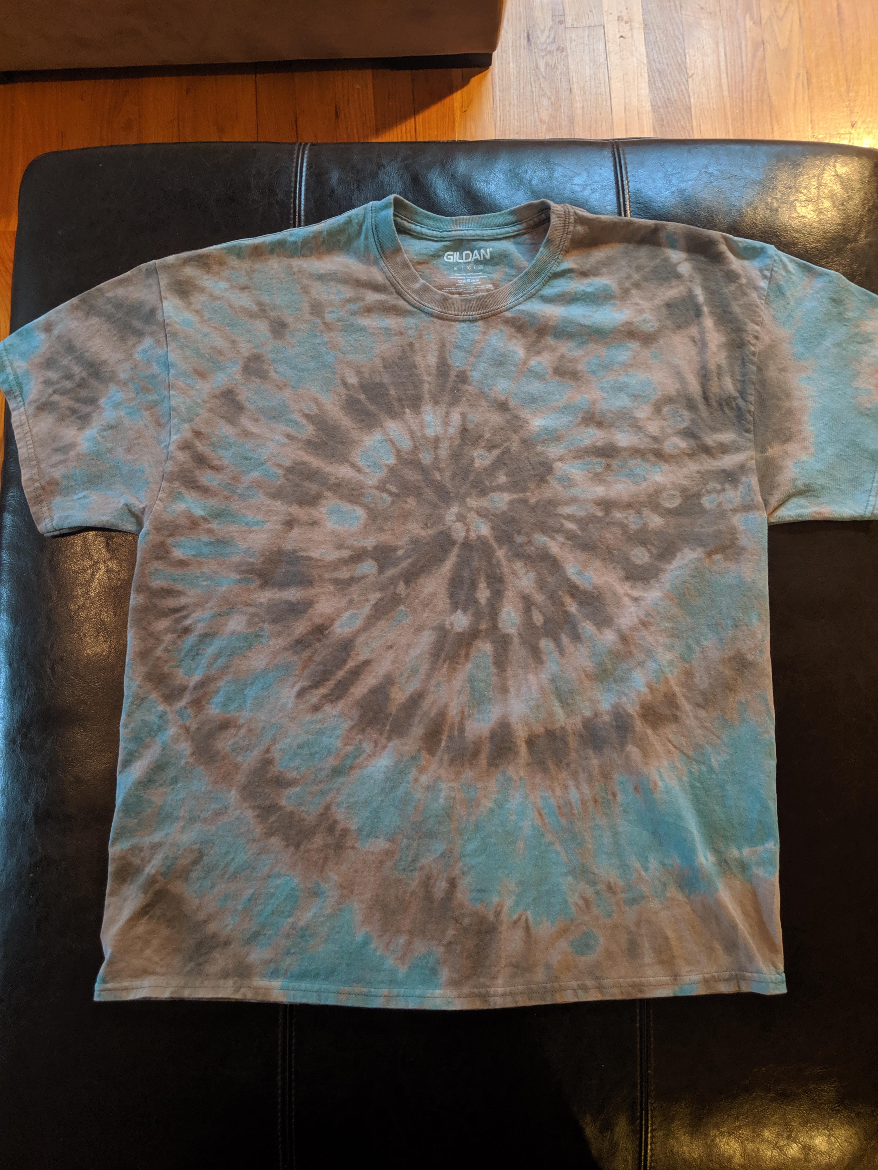 And here is a grey shirt bleached into a spiral. Twice actually because first time the bleach