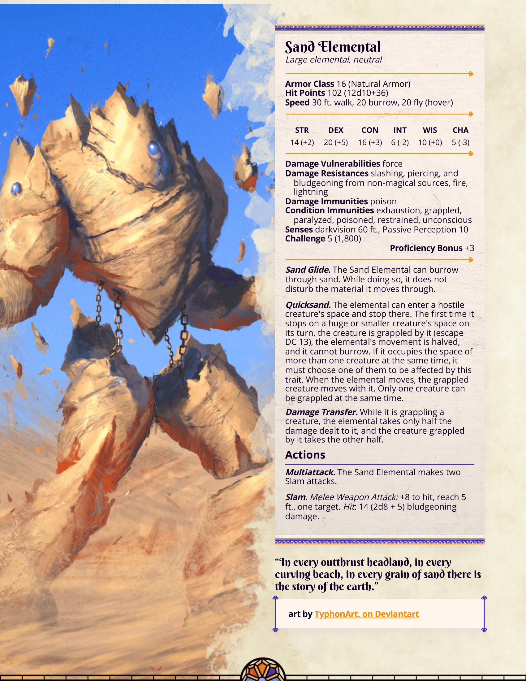 Sand Elemental make your desert encounters r/UnearthedArcana