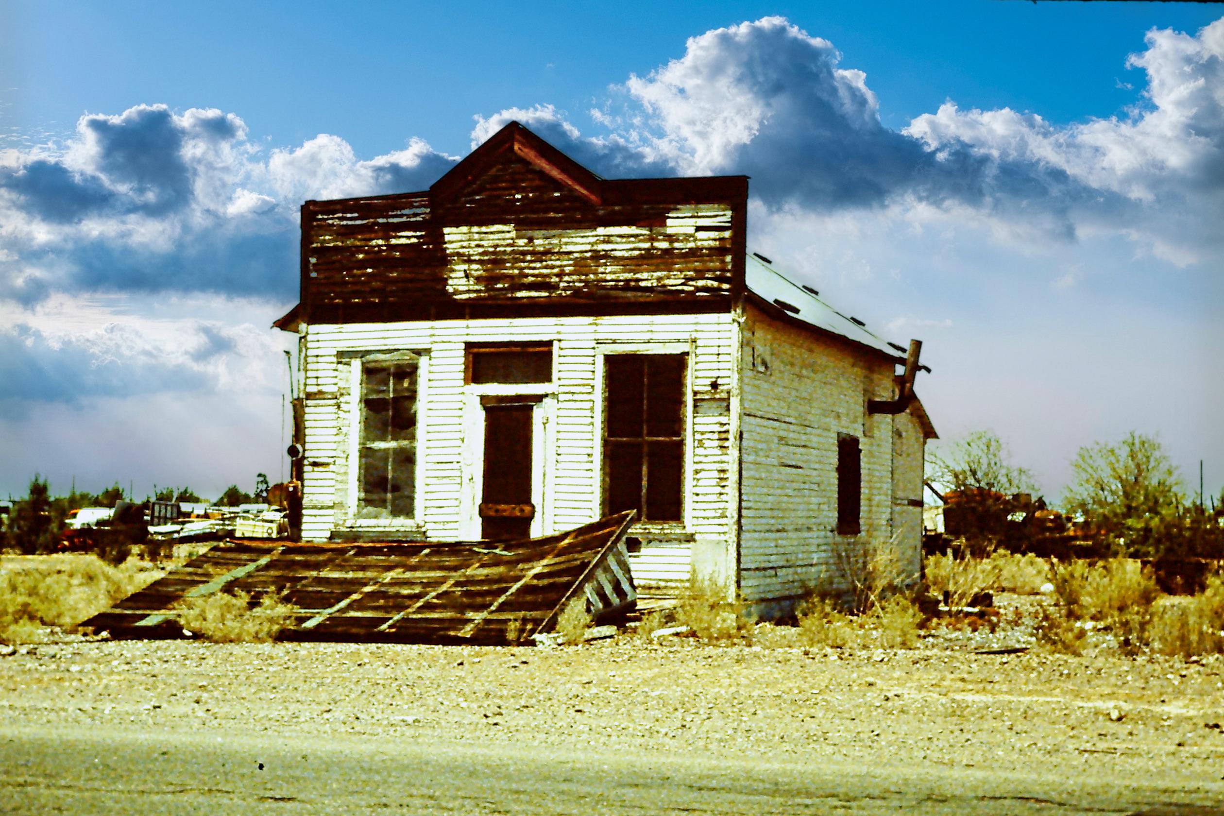 One of several run down buildings at Bouse, Arizona. The town was founded in 1907 as a siding on