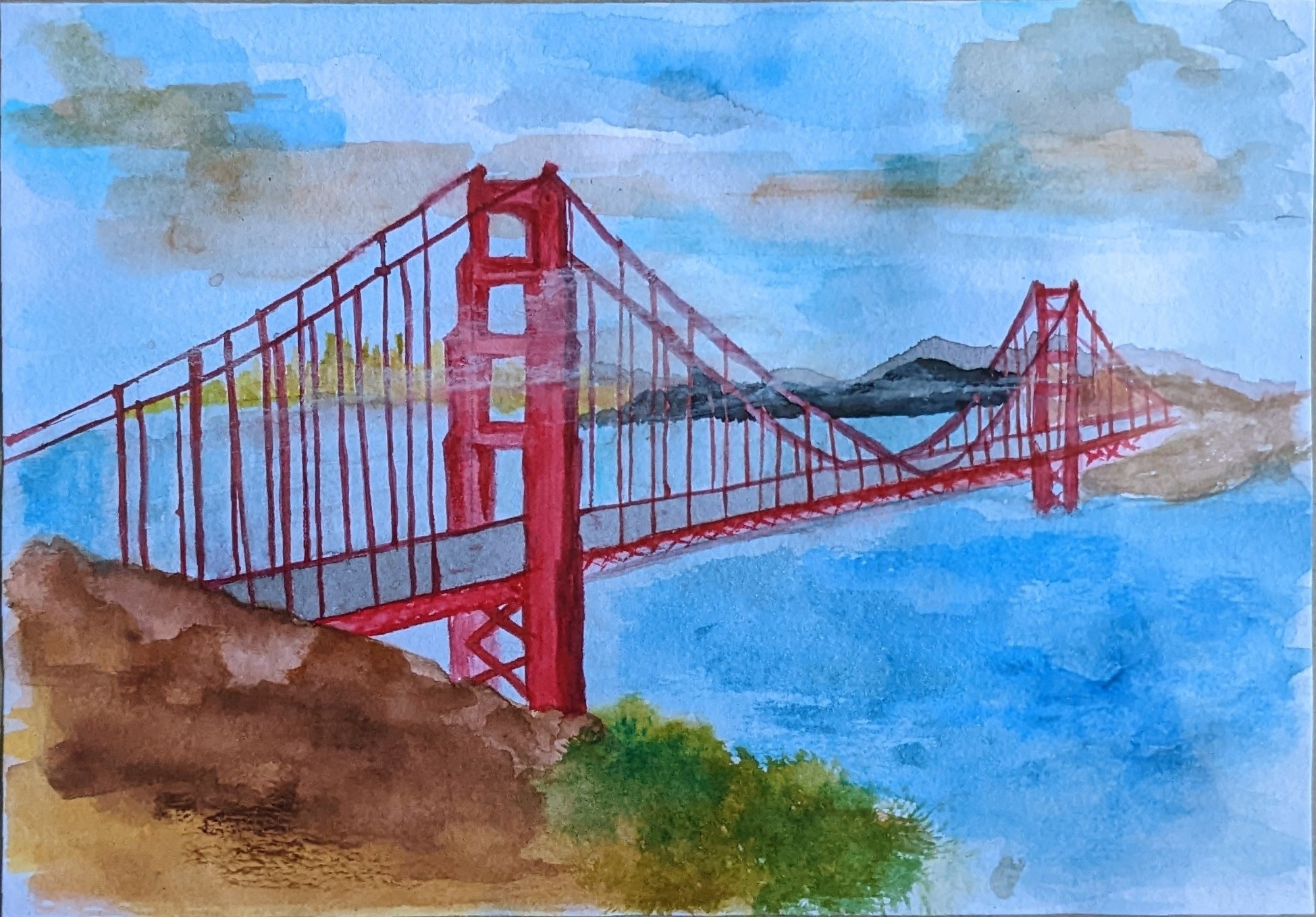 tried my hand at painting the golden gate bridge. r/Watercolor