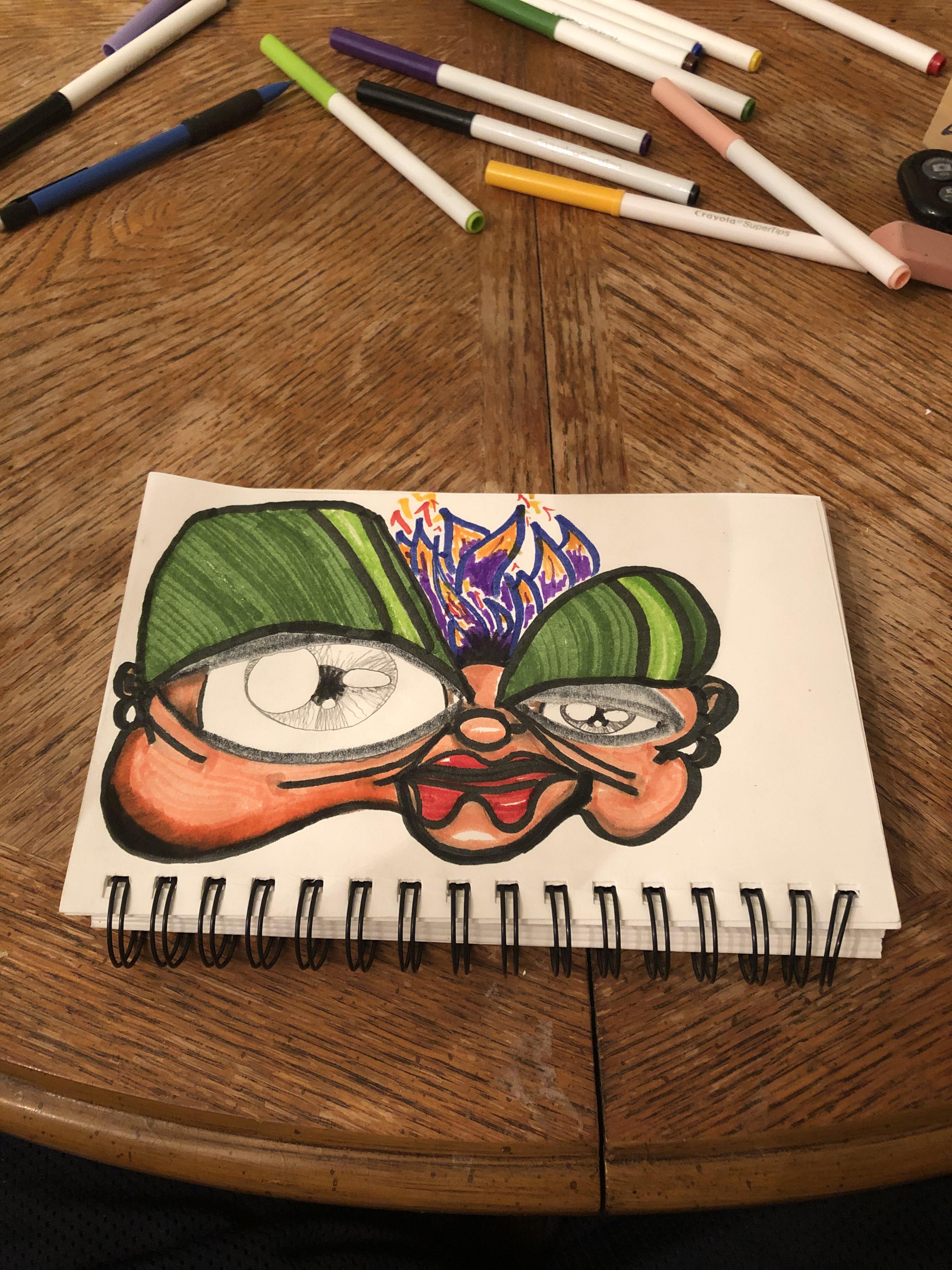 Floating orange head with green eyebrows by Miles Anderson r/ARTIST