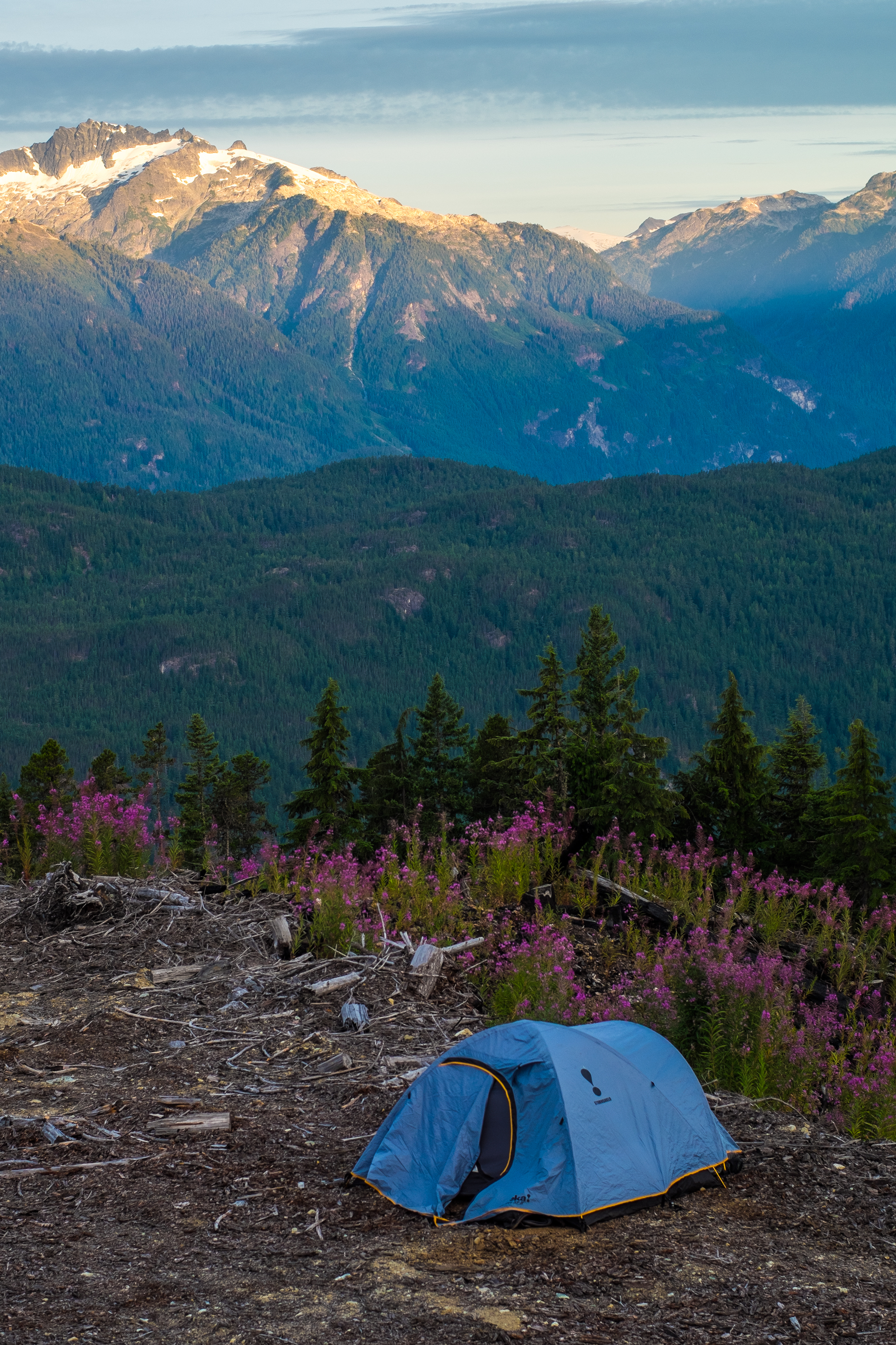 Backcountry camping adjacent to the Tantalus Range in BC r