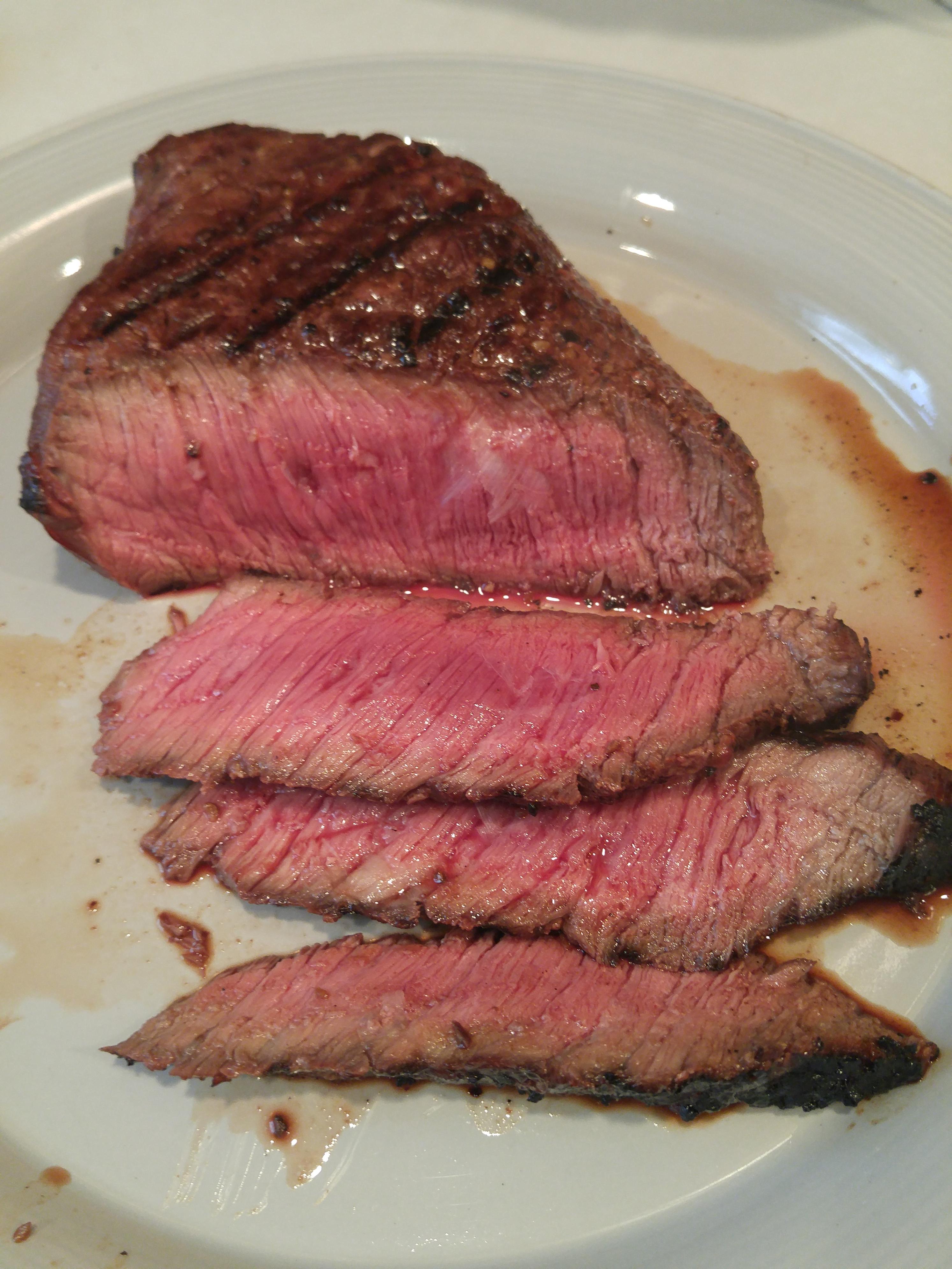 London broil marinated in soy sauce, maple syrup and red wine. r/steak
