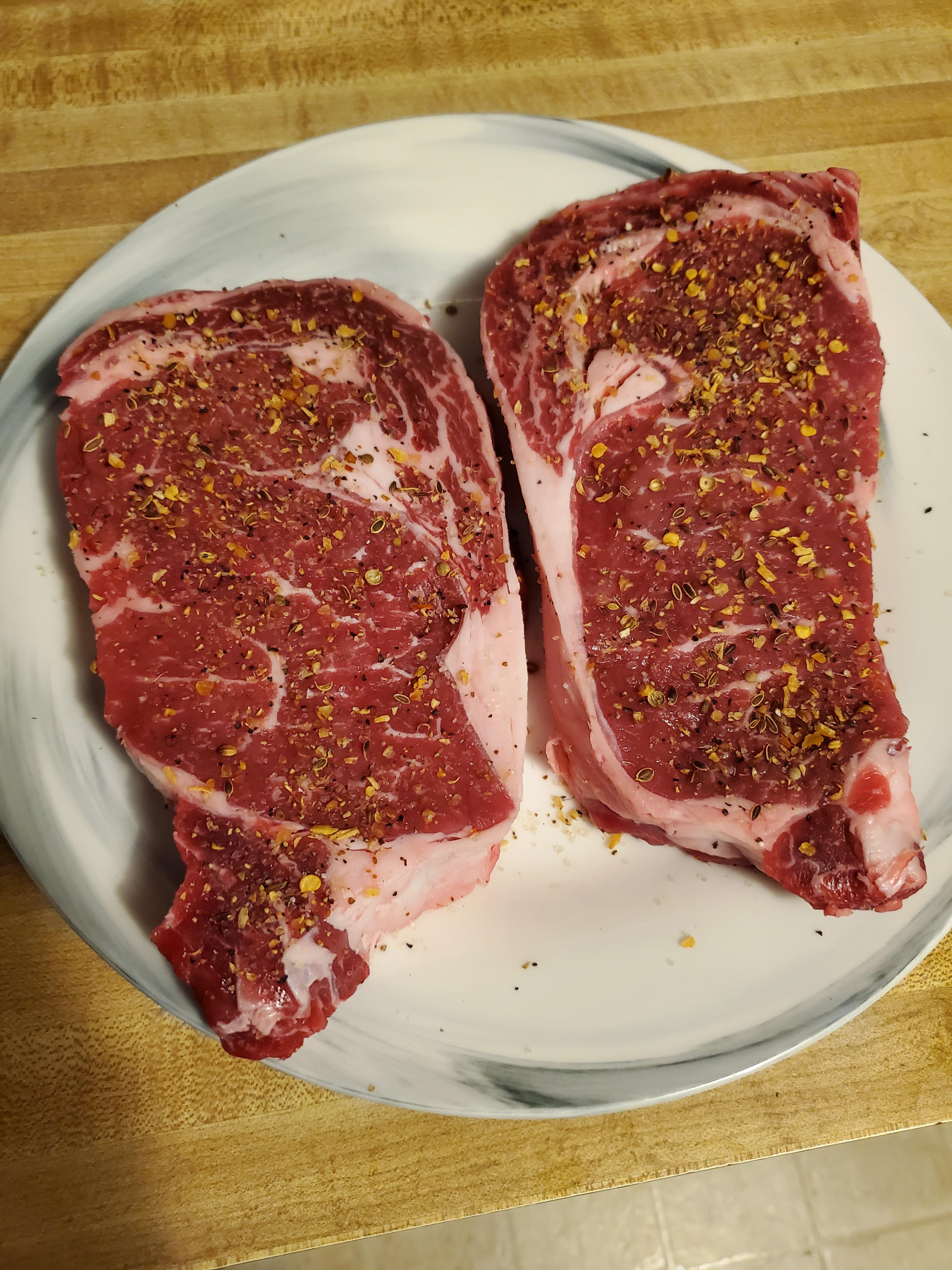 Ribeyes with steakhouse seasoning. Final results were medium rare