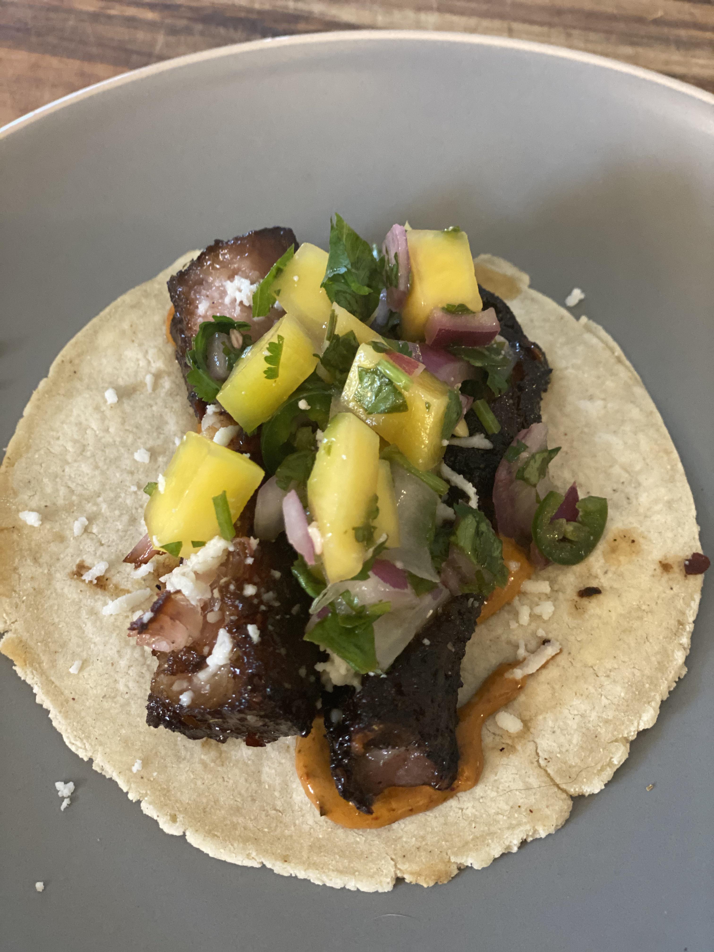 [Homemade] pork belly burnt end tacos r/food