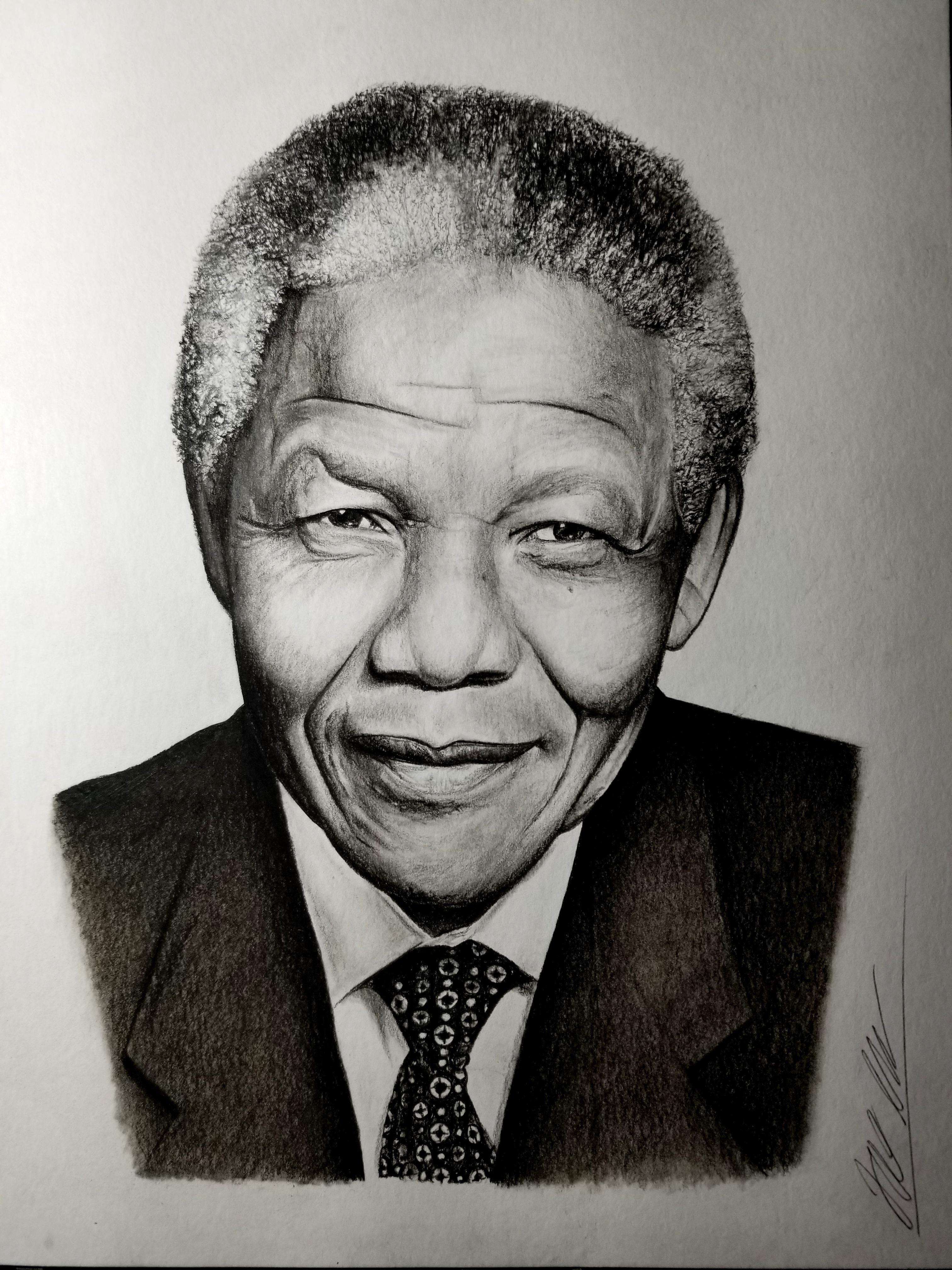 Portrait of Nelson Mandela. Drawn with charcoal on 9 × 12 Bristol