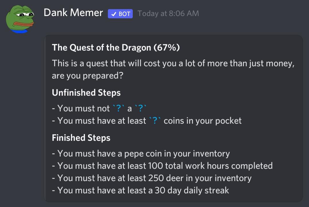 How do I get the remaining missions to get dragon pet?? r/dankmemer