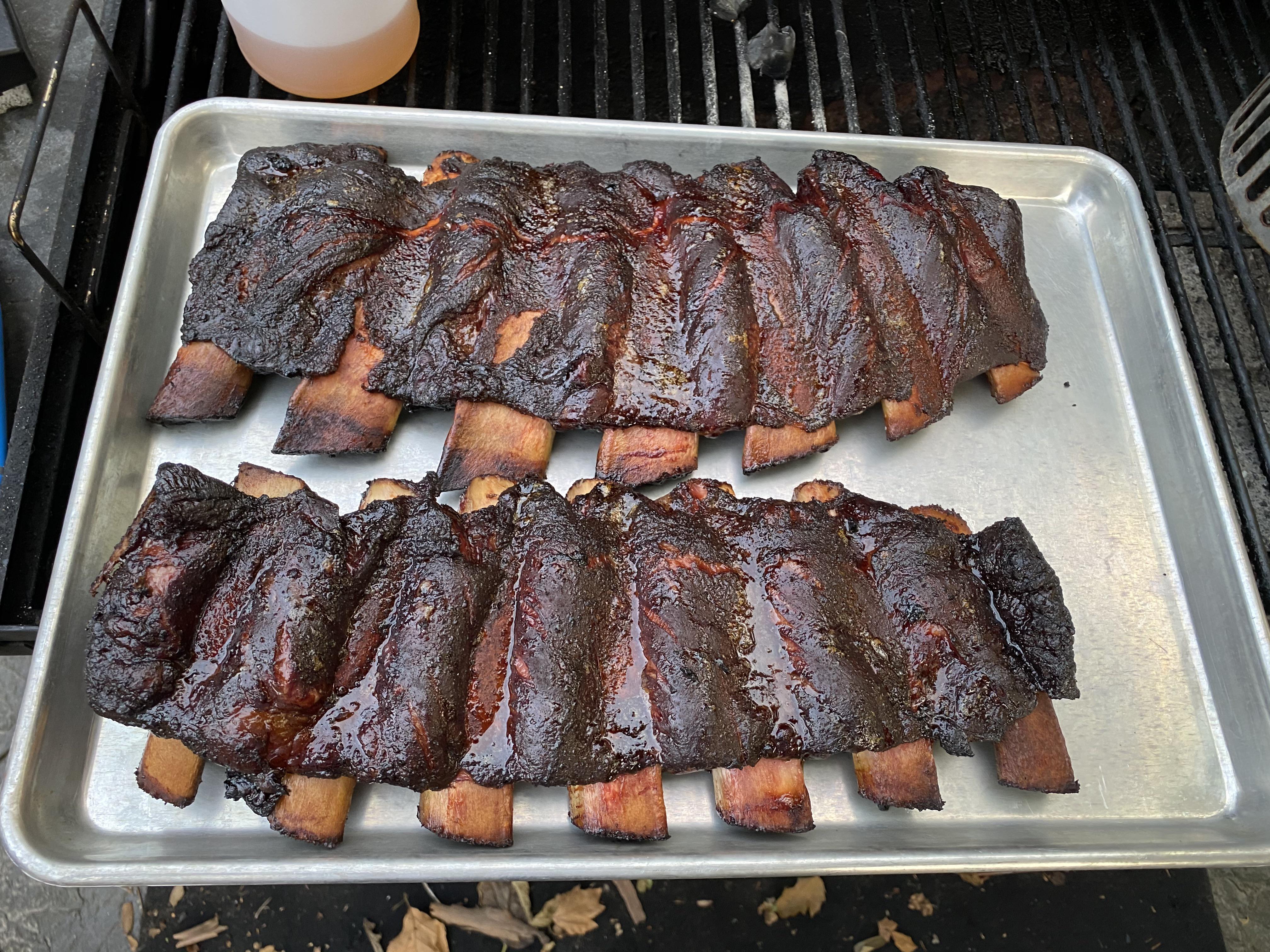 Second attempt at beef ribs. 275°ish for about 5.5 hours with pecan
