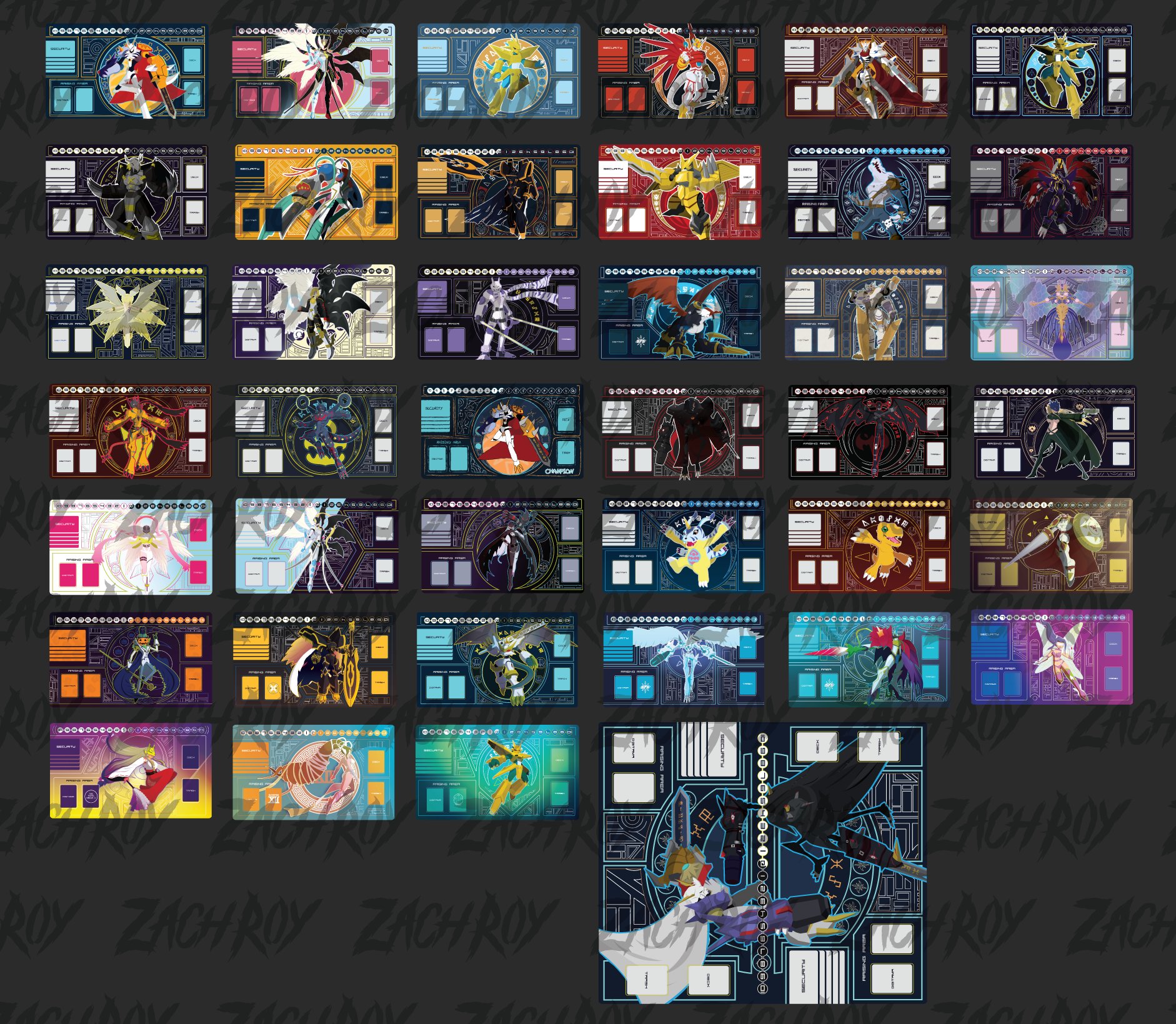 Every Digimon TCG Playmat I've Illustrated so far... [Zach Roy