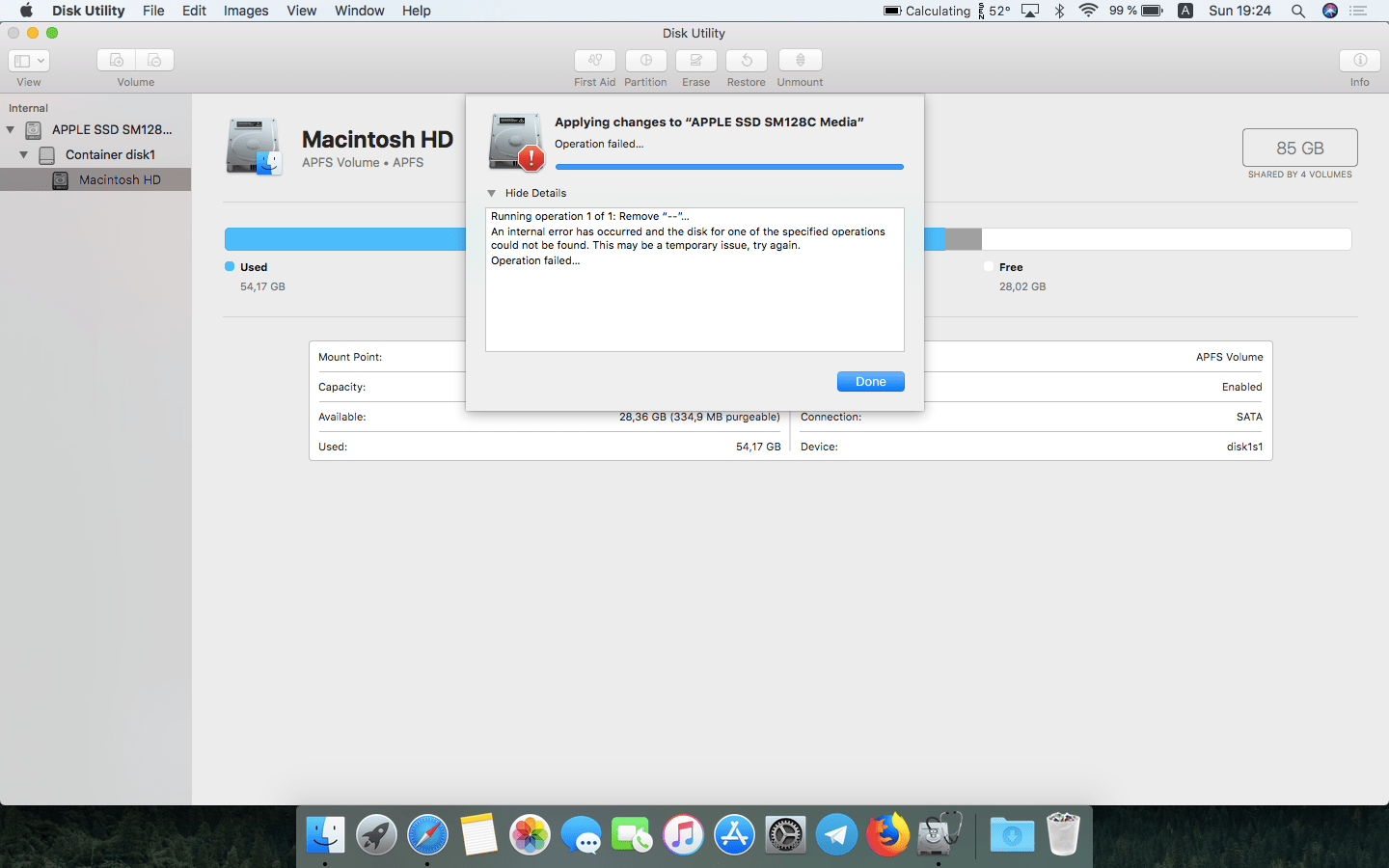 Can't get space back from bootcamp partition. I click "" on partition
