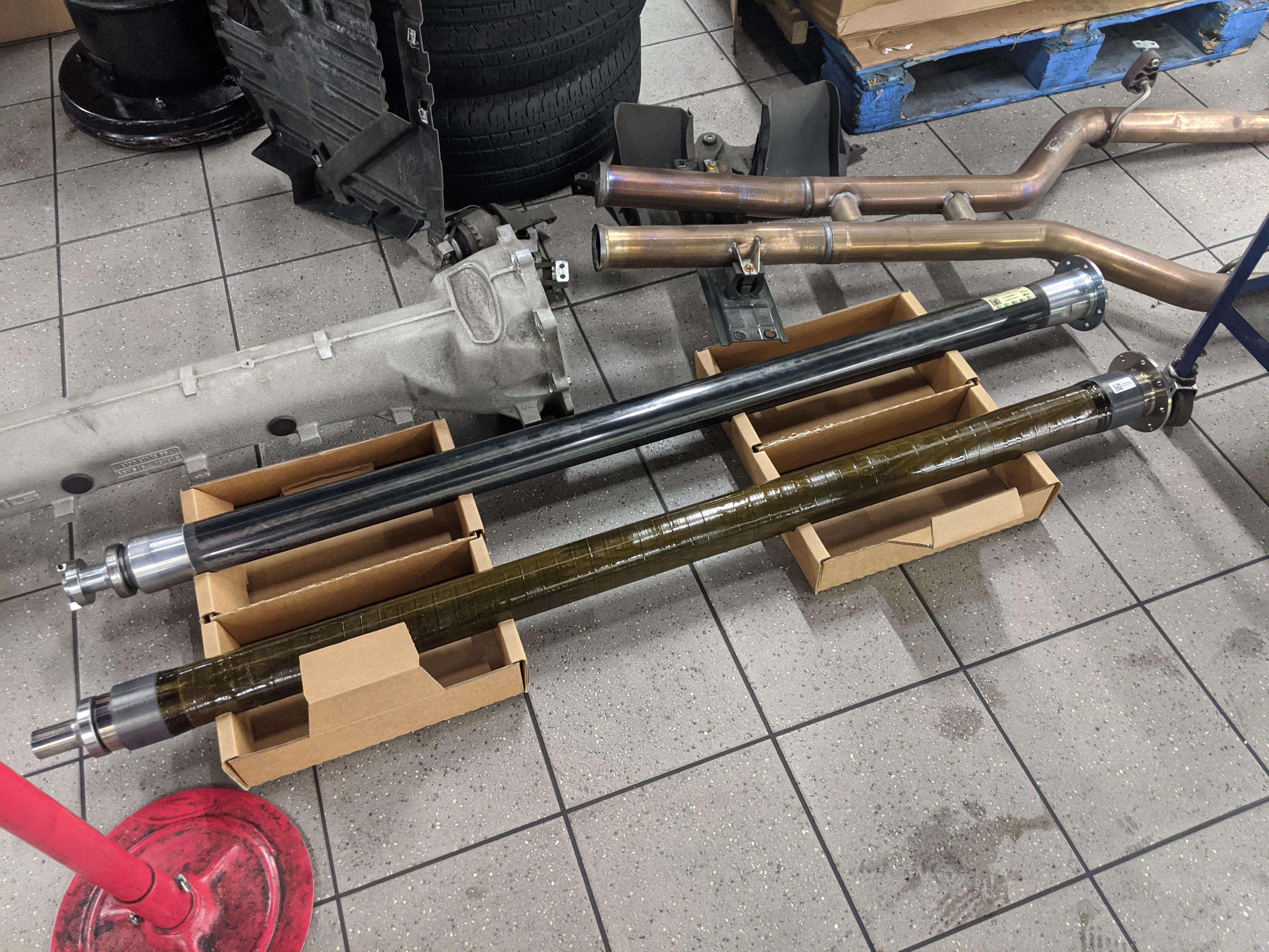 AMG GT carbon fiber driveshafts from within the torque tube « most up