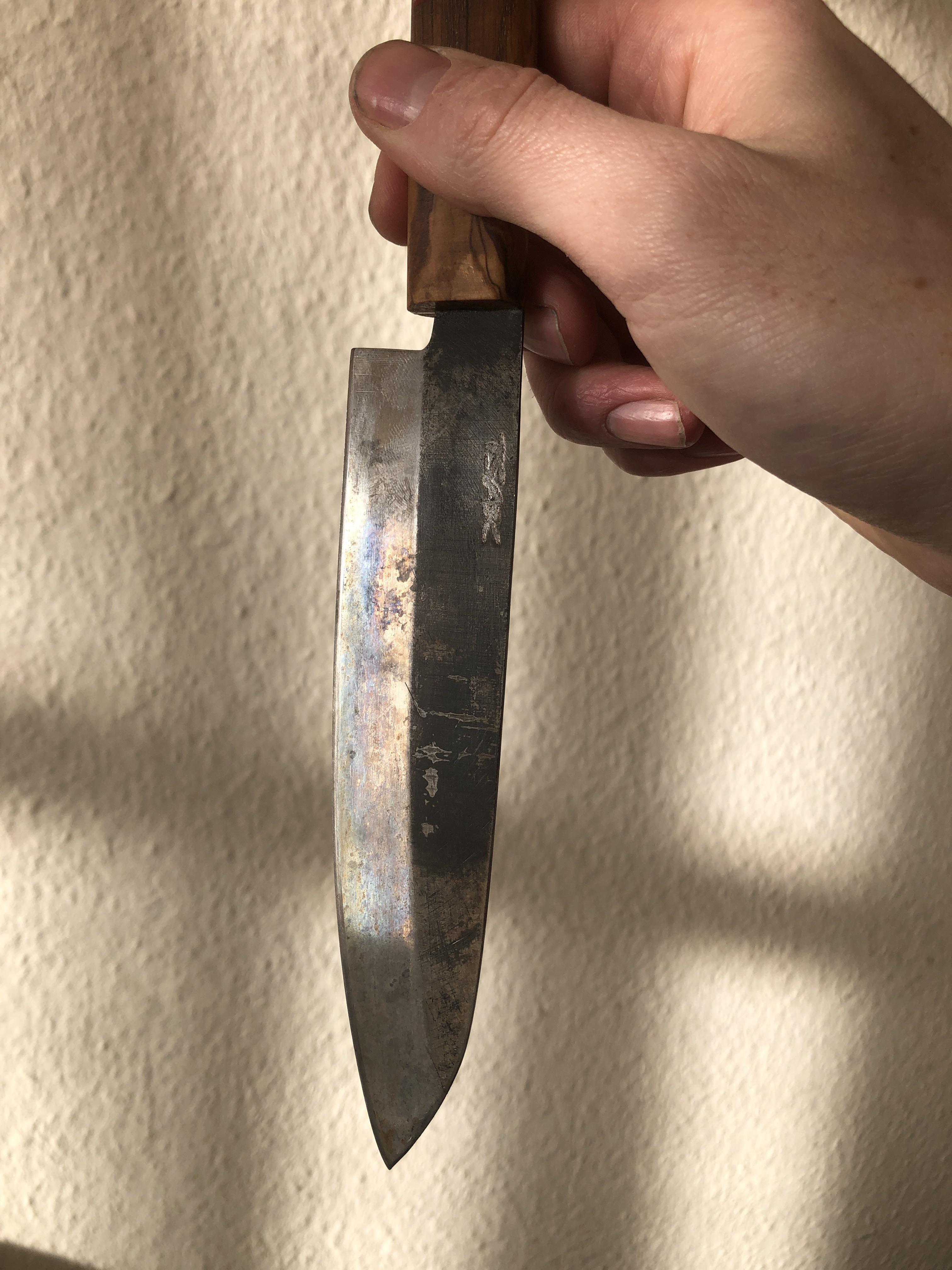 Nice patina on the first kitchen knife I’ve made (1year ago). r/Knifeporn