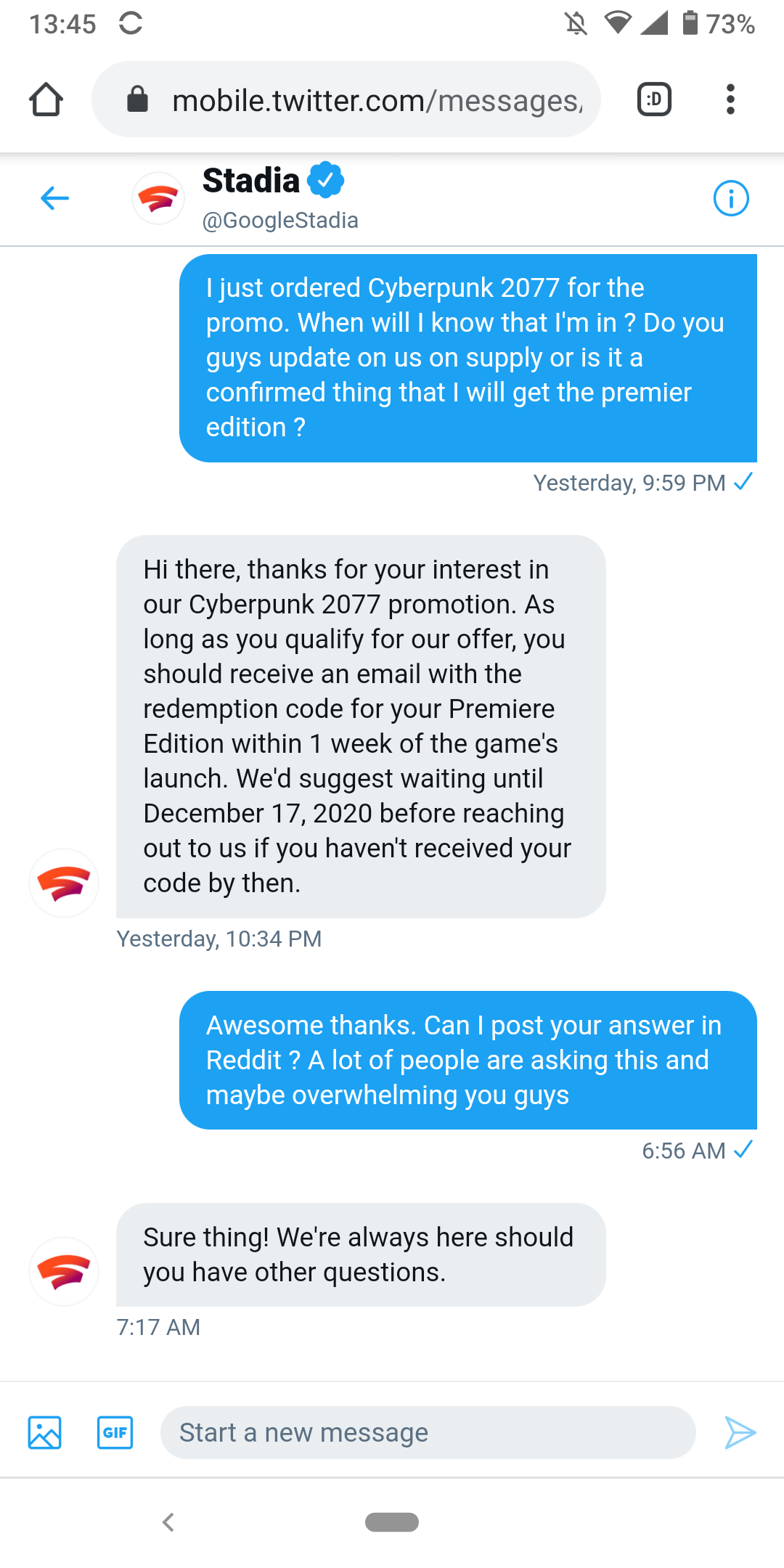 Cyberpunk 2077 Promo If you order it then you got it Stadia