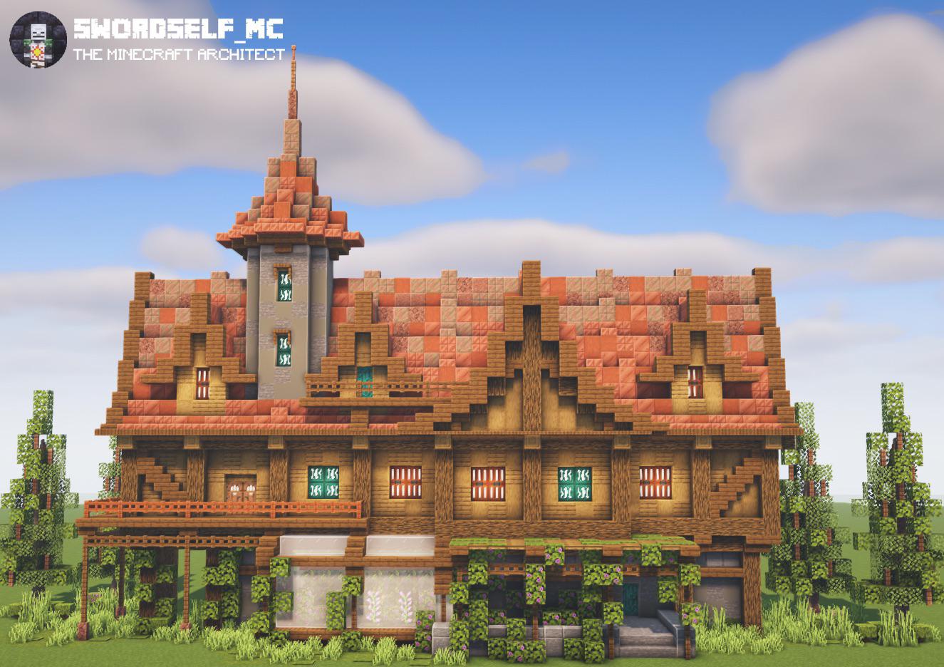 A house with a copper roof r/Minecraftbuilds