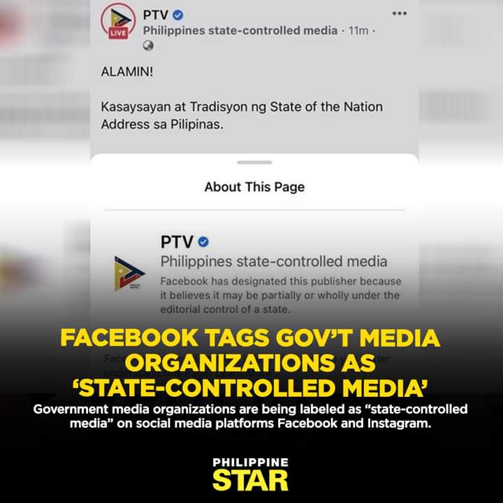 The Facebook pages of Philippine government organizations such as PTV