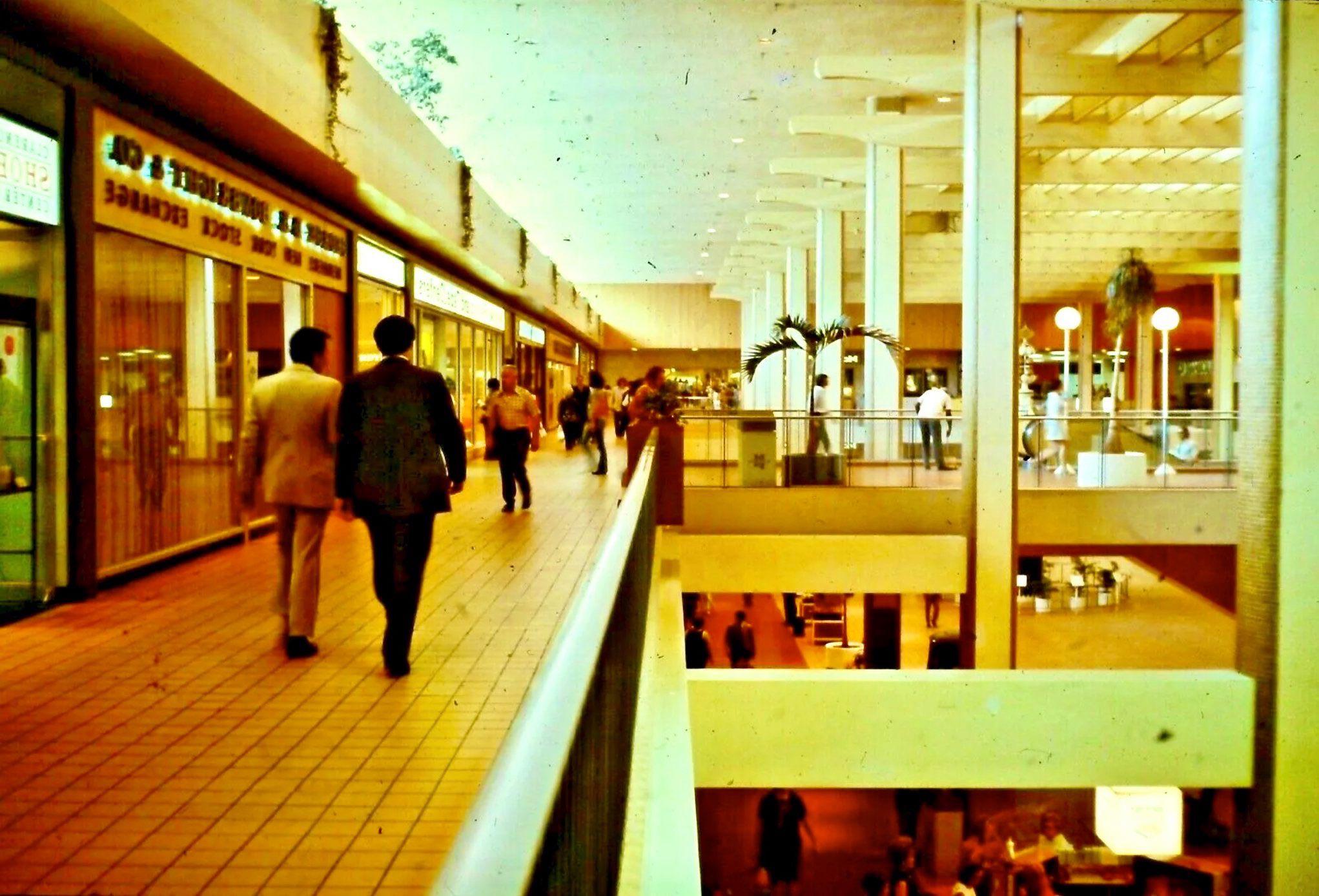 Inside the Midtown Plaza Shopping Mall in Rochester, New York, 1970s