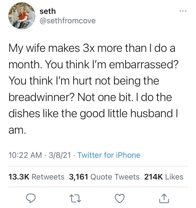 This ventures outside of Role Reversal into more general “gender roles are stupid” territory but