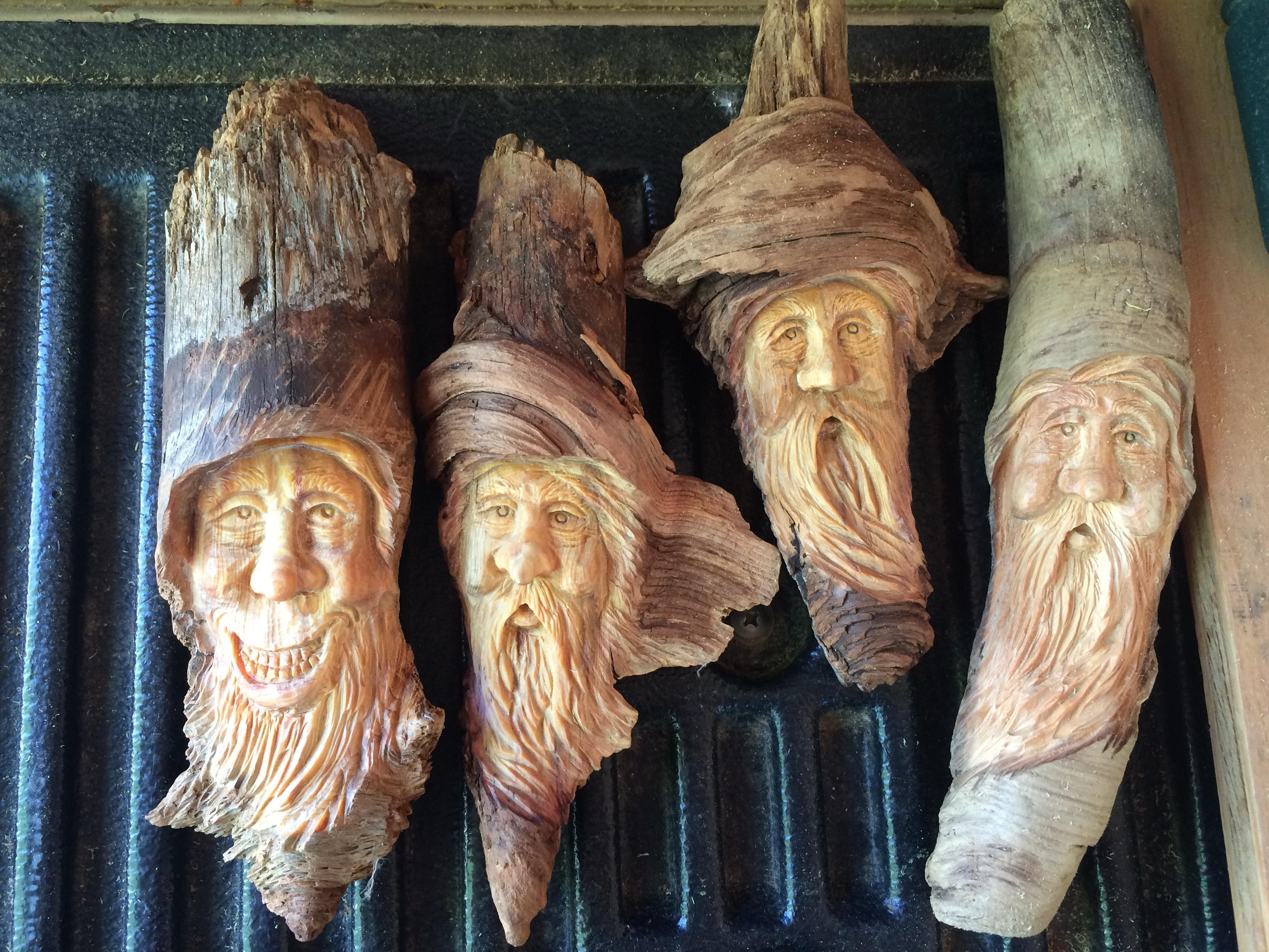 Woodcarving in Alaska, these are some true Alaskan characters. r