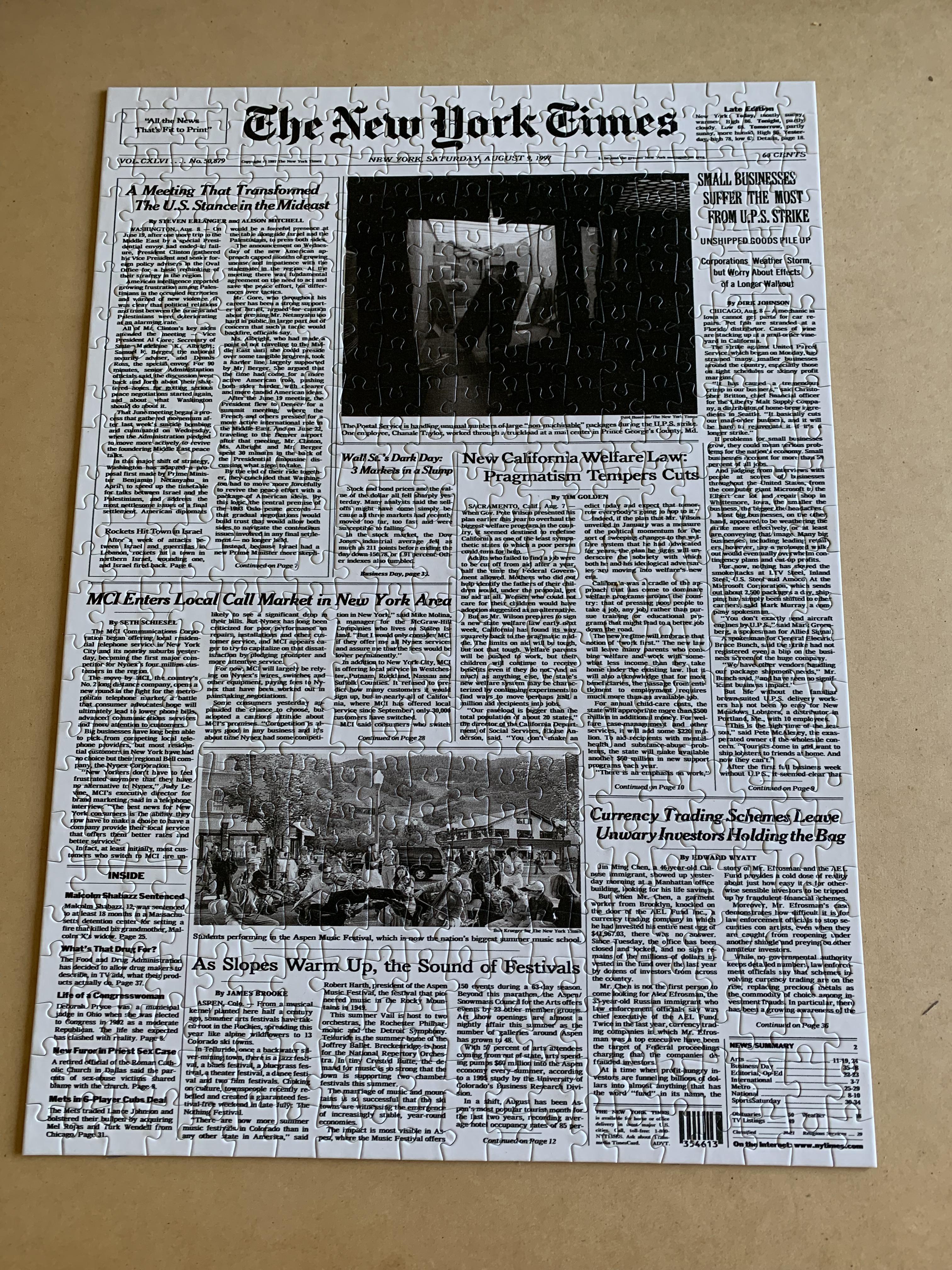 Completed my first puzzle. Front page of the NY times the day I was born Jigsawpuzzles