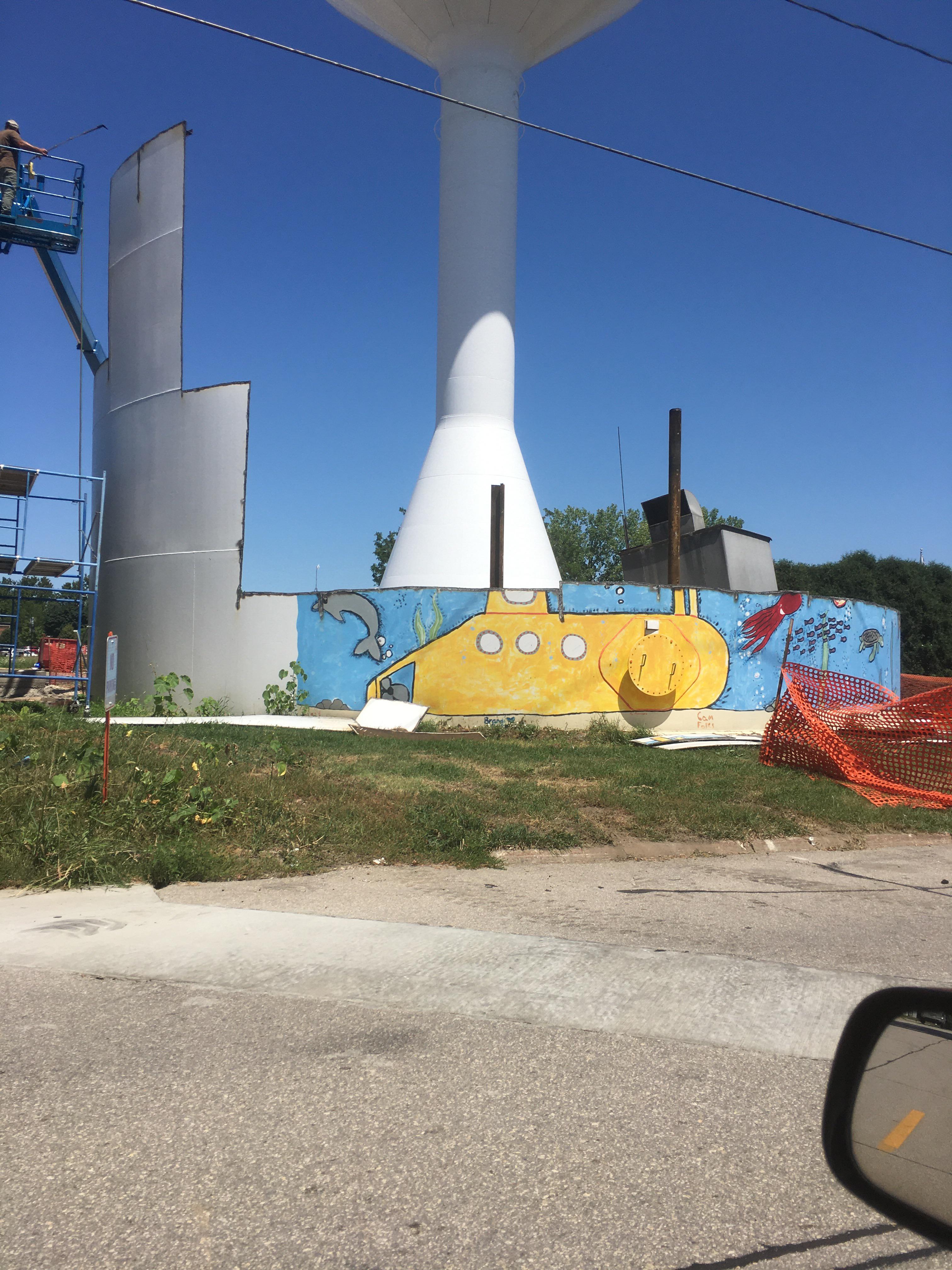 Marion water tower coming down. Sad to see the art from the MHS class