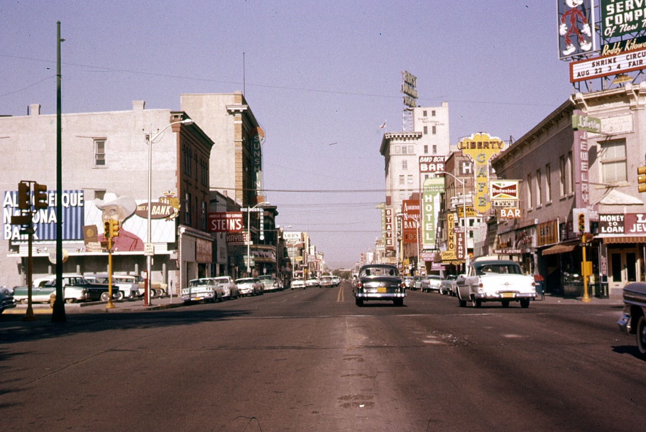 Central Avenue (Route 66), looking west, circa 1958. r/Albuquerque
