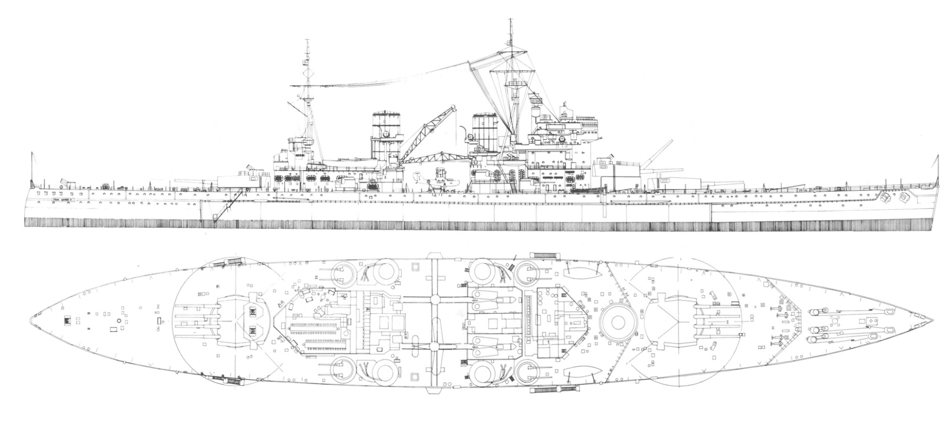 Plan of the battleship HMS King V as fitted, 1940 [1895 x 871