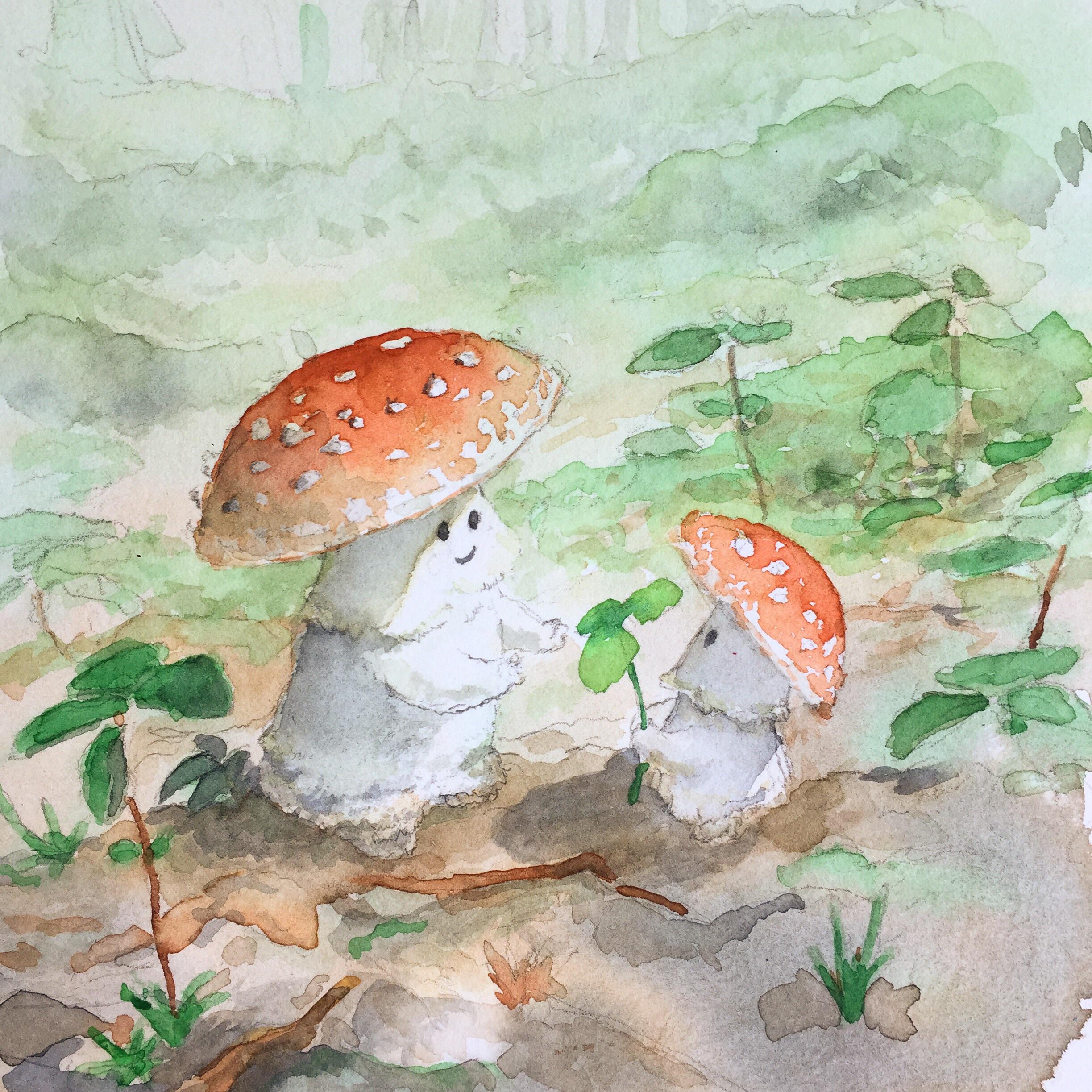 A pair of mushrooms 🍄 🍄, Me, Watercolors, 2019 r/Art