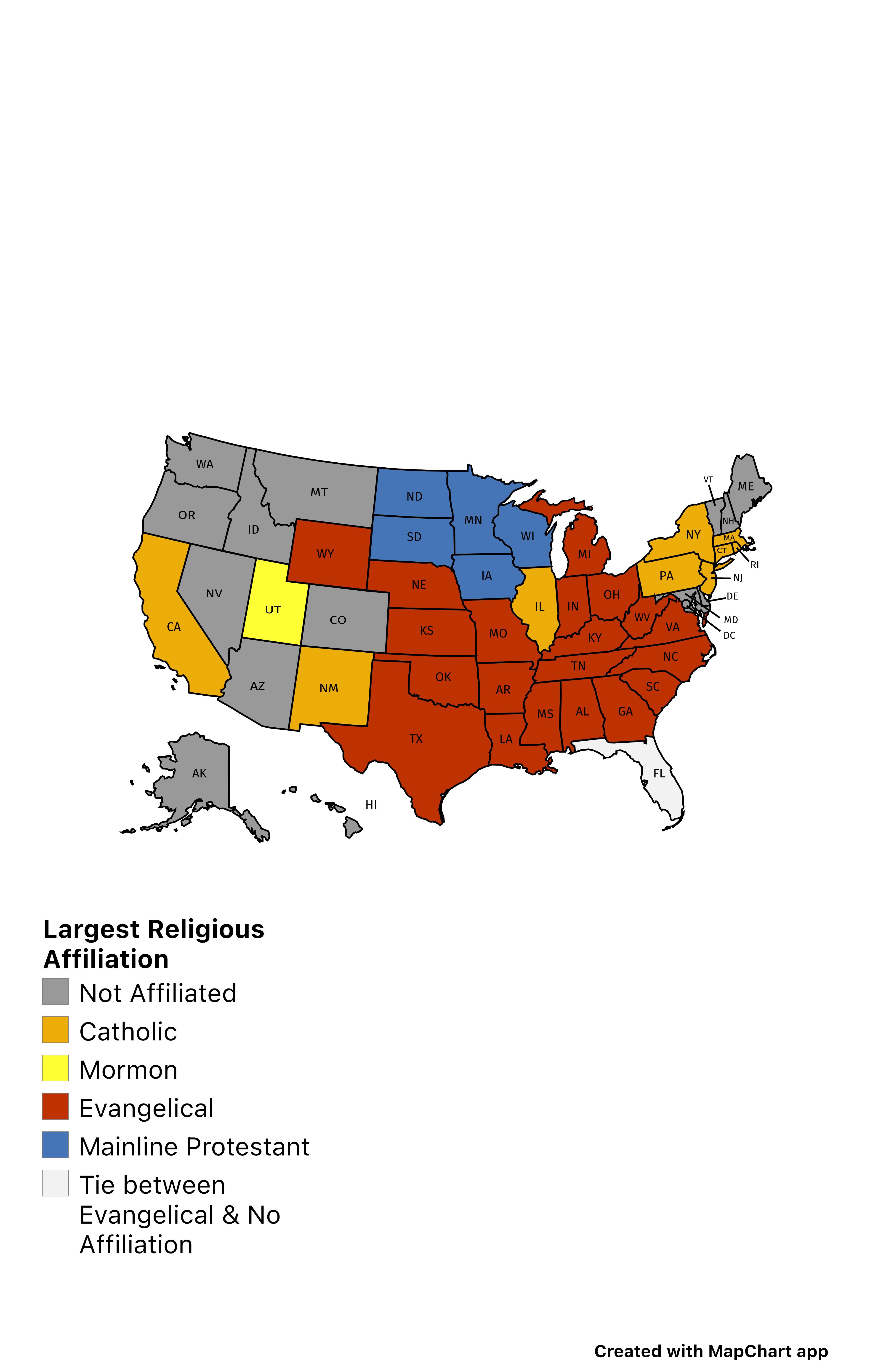 Largest Religious Affiliation by State r/MapPorn