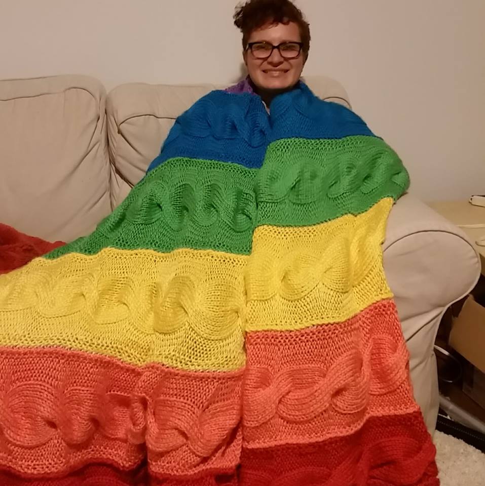 This is my big gay blanket ) Made in bernat softee baby chunky yarn