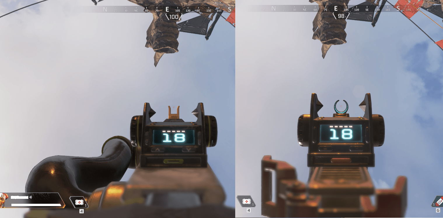 Iron sights can change depending on the weapon skin. Legendary R99 vs