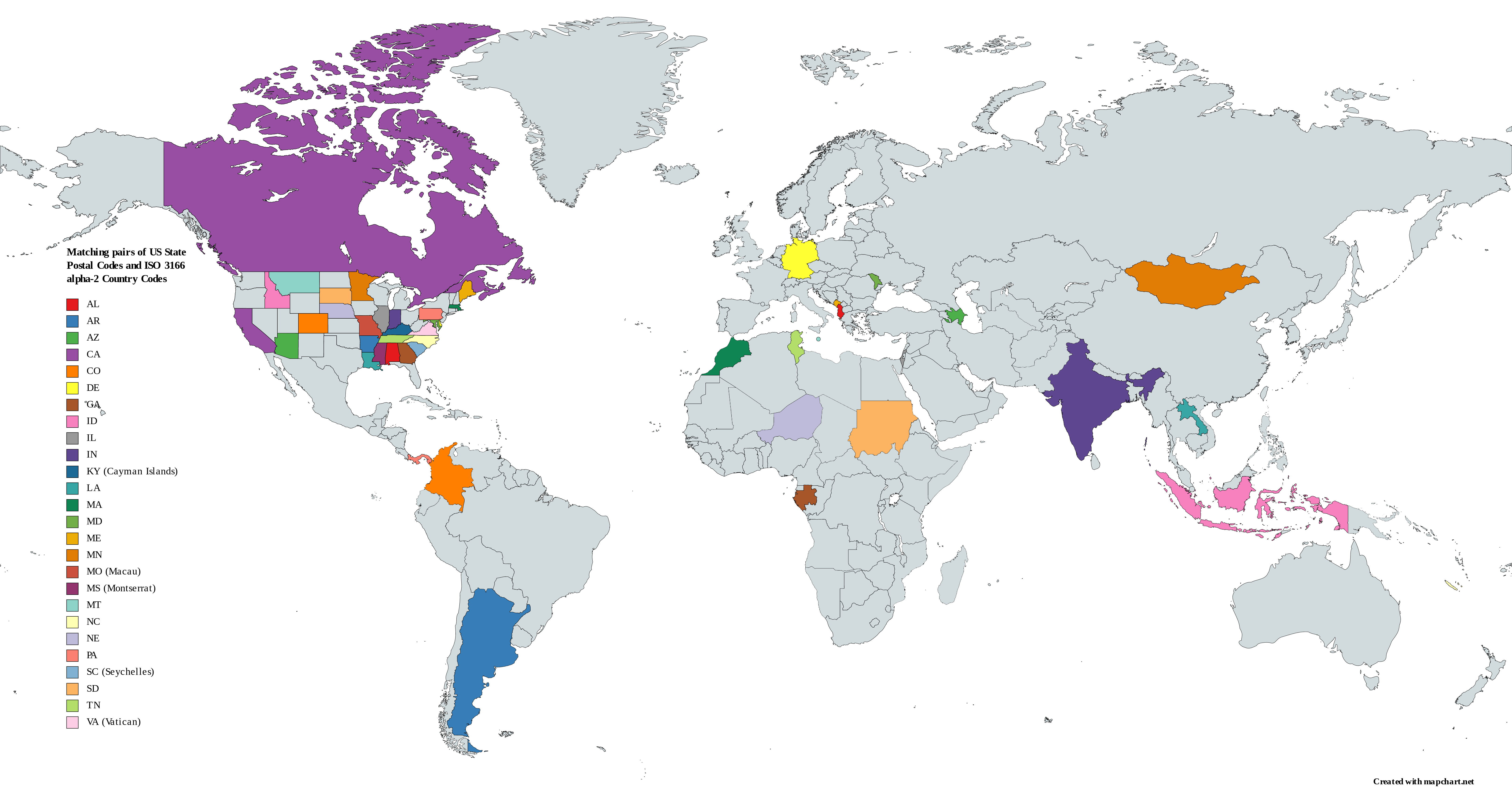 U.S. States that share a postal abbreviation with an ISO TwoLetter