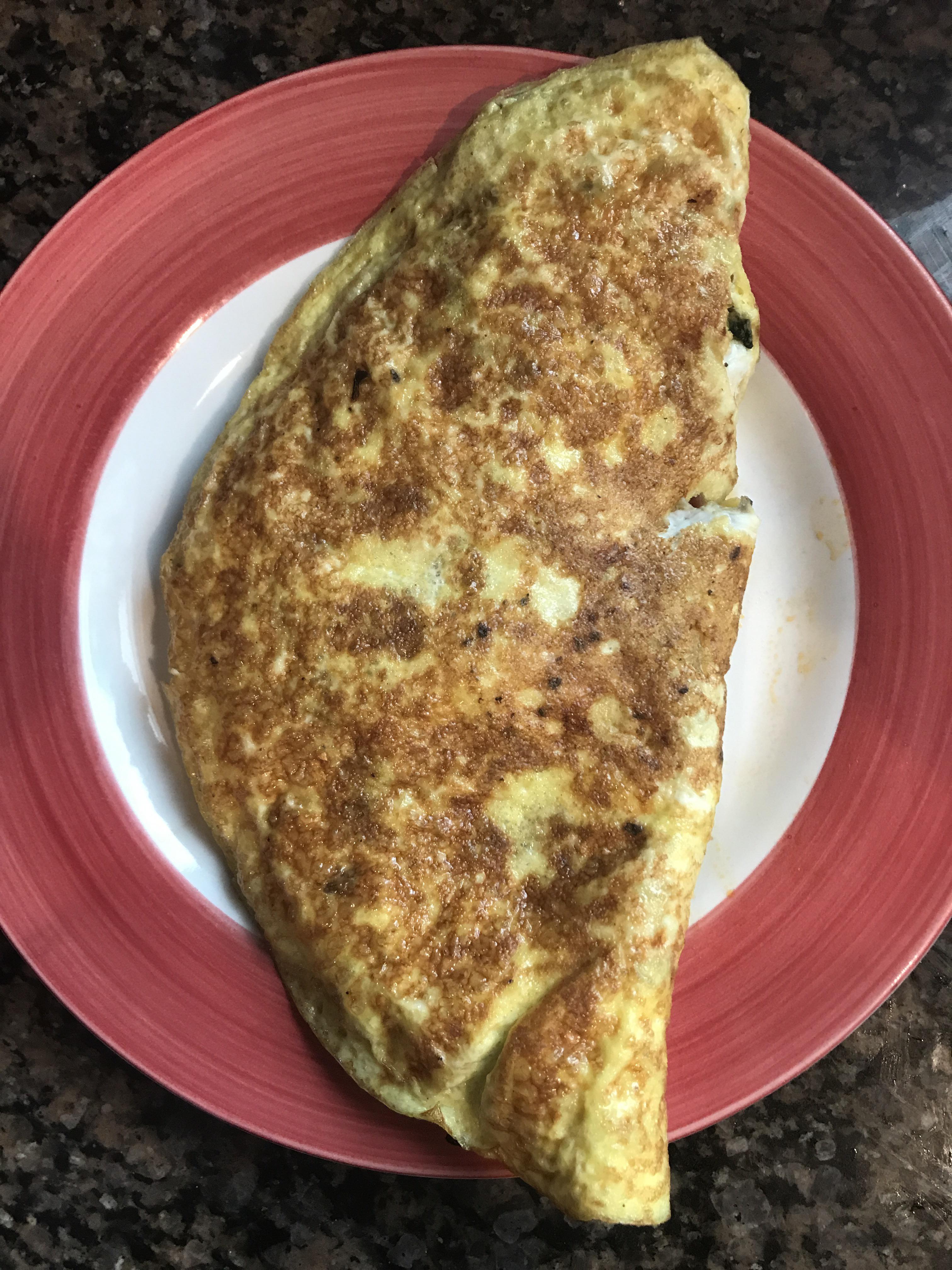 [Homemade] 6 egg omelet with bell peppers, spinach, pepperoni, ham. r
