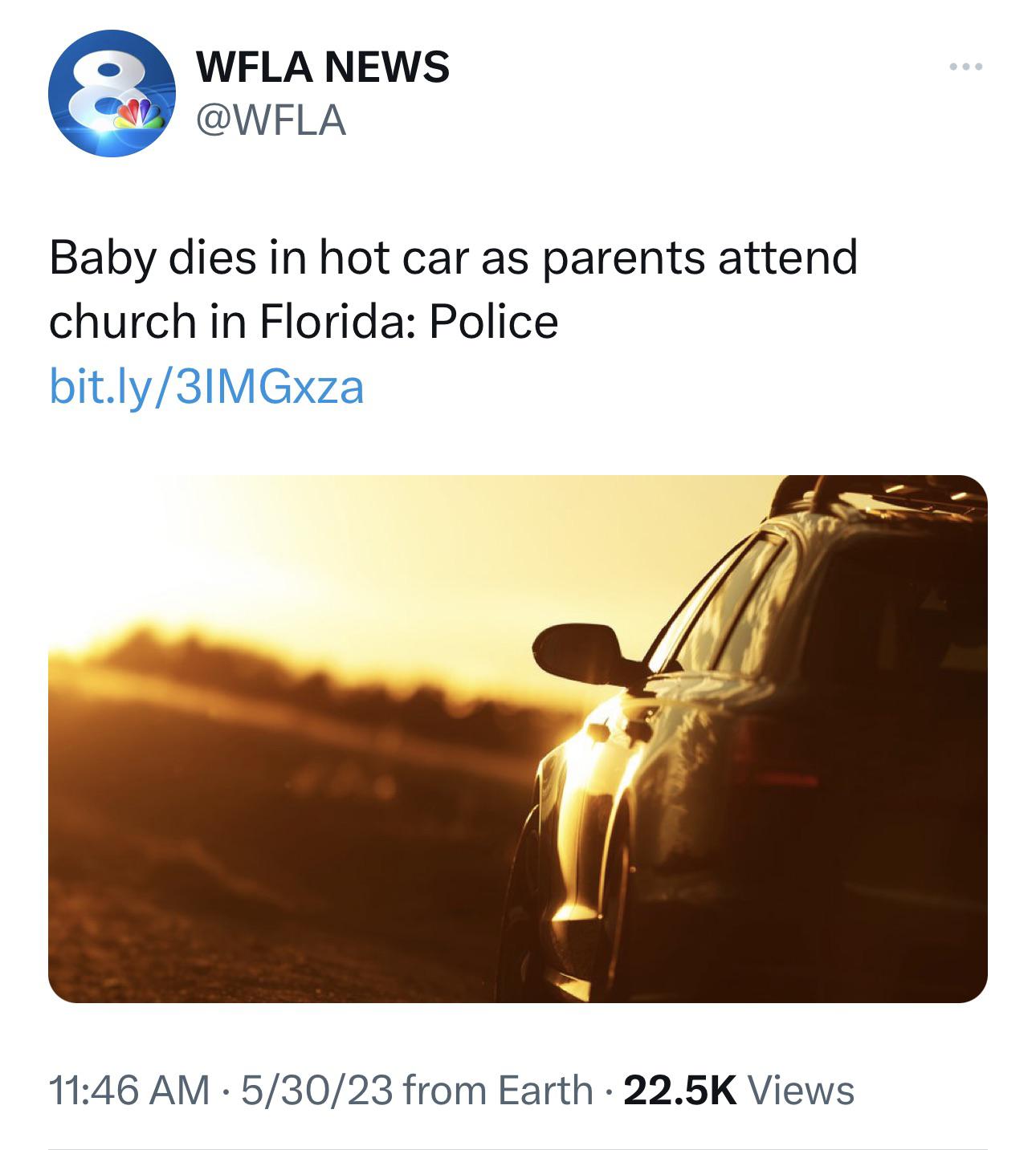 Another quintessentially American headline Baby dies in hot car as