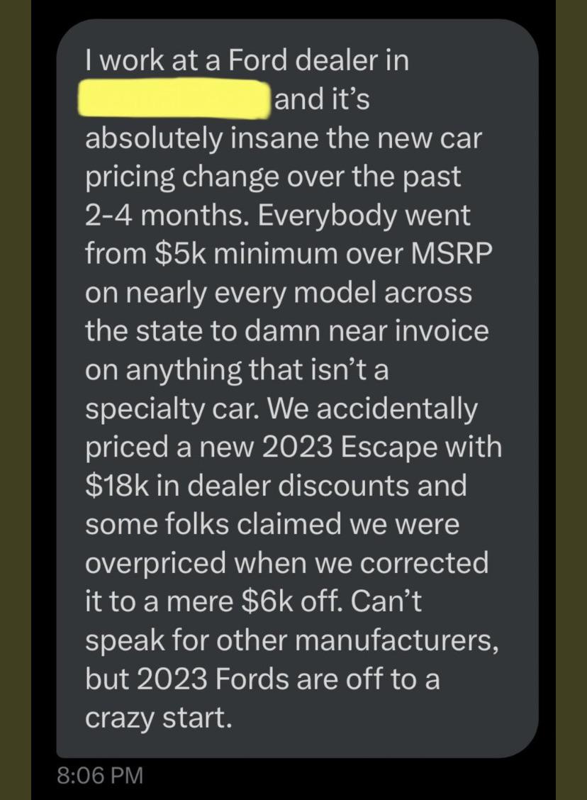 Very reputable car dealer I follow on Twitter hopefully this trend