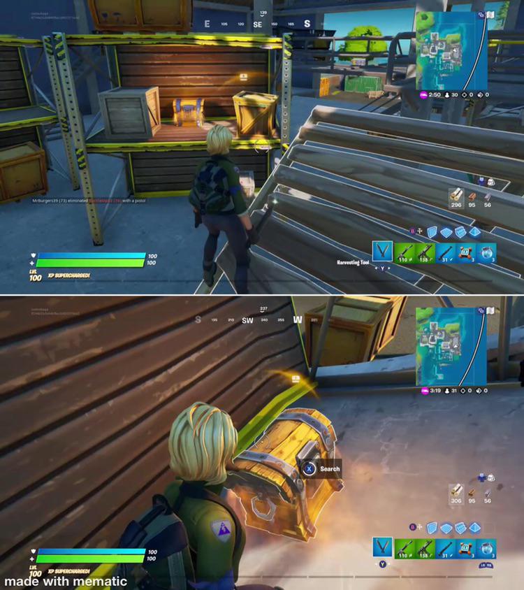 There is a chapter 1 chest in dirty docks on the south side of the