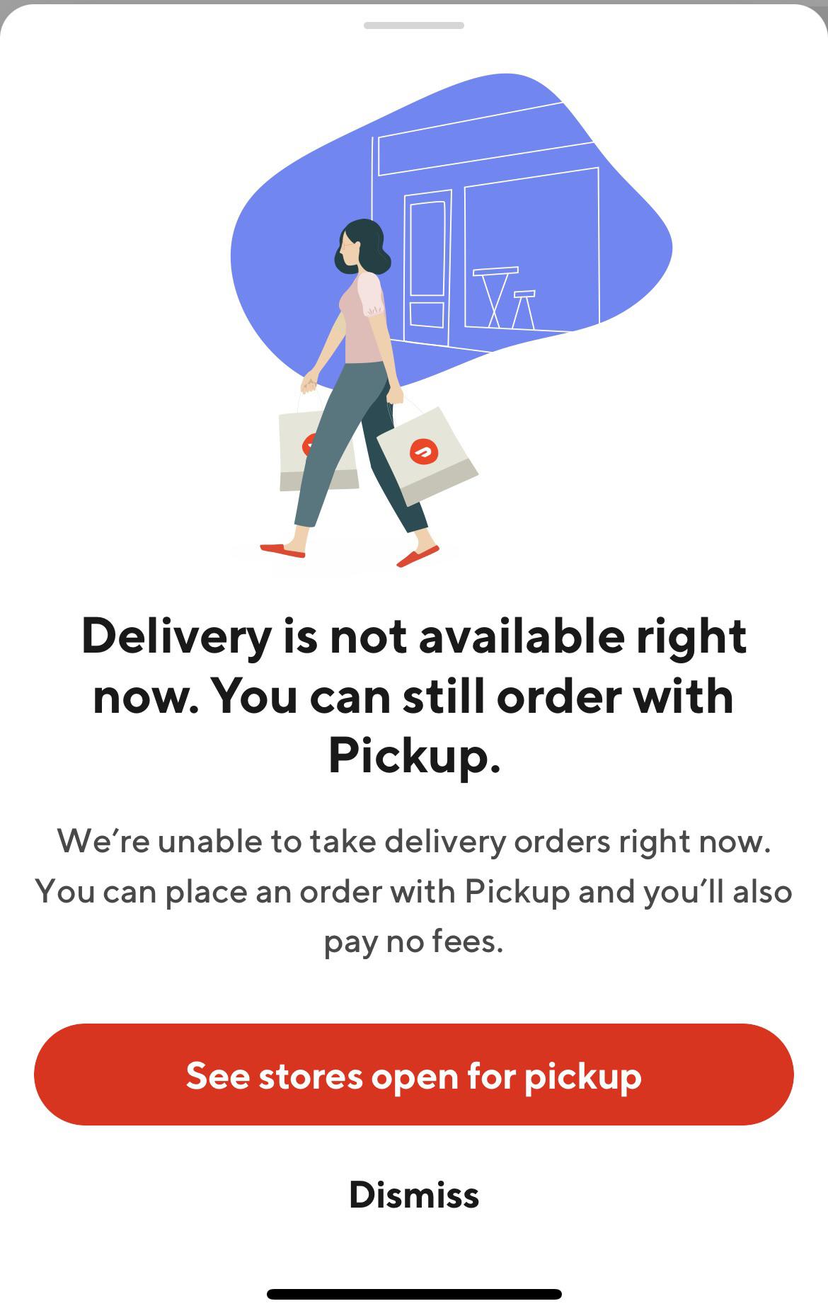 DoorDash turned off delivery while it’s snowing, and only for my zone