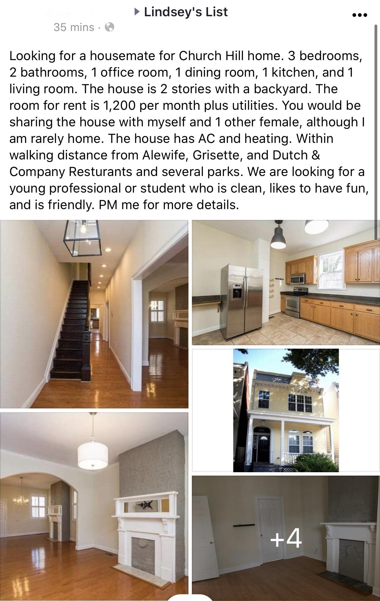 3600 a month for a 3 bed/2 bath house in Church Hill? I think someone