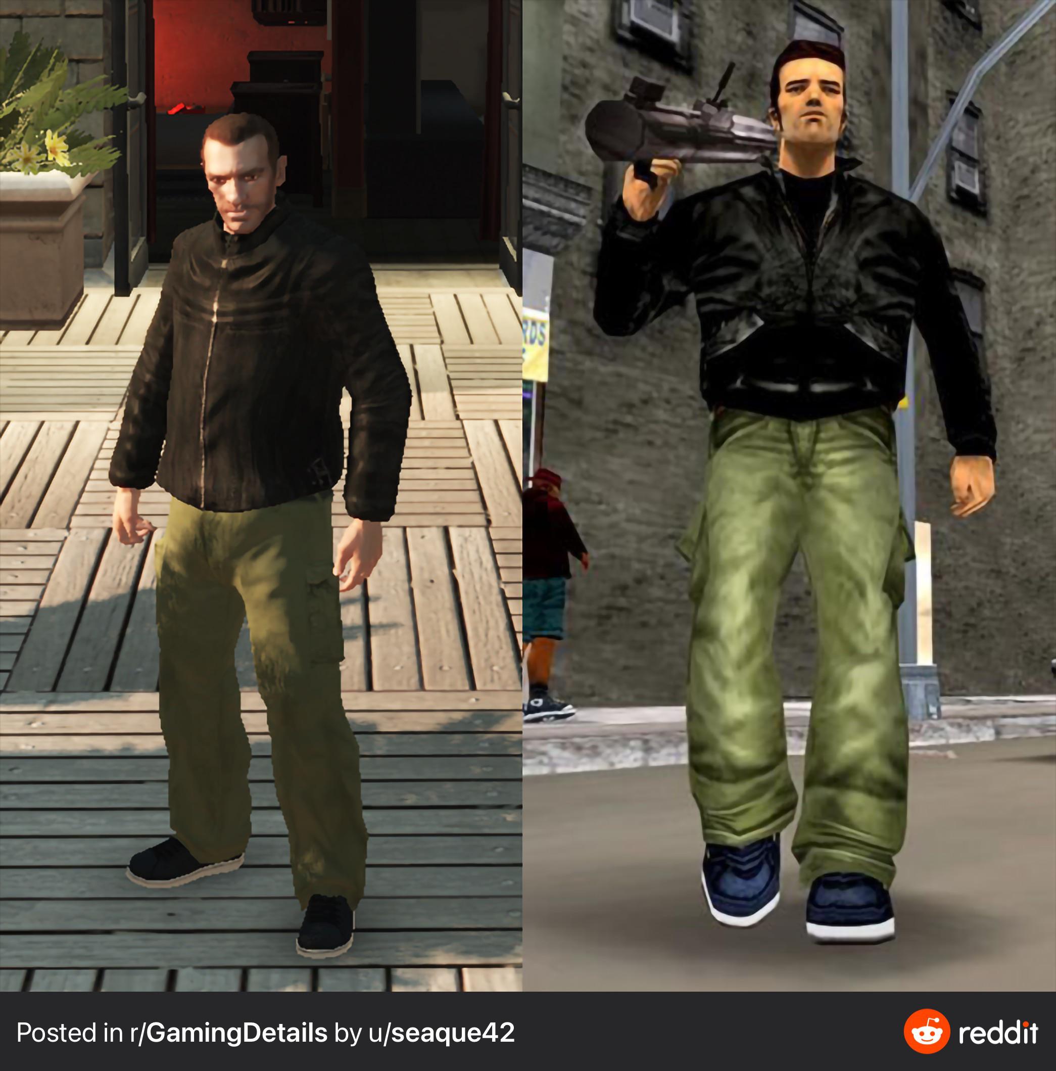 In GTA IV, Niko can attain Claudes clothes from GTA III as an easter