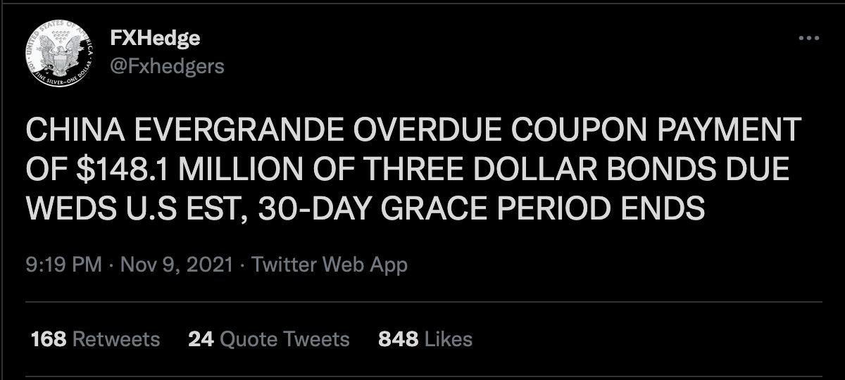 EVERGRANDE DEFAULTS ON 148M BOND PAYMENT. LET THE GAMES BEGIN! r